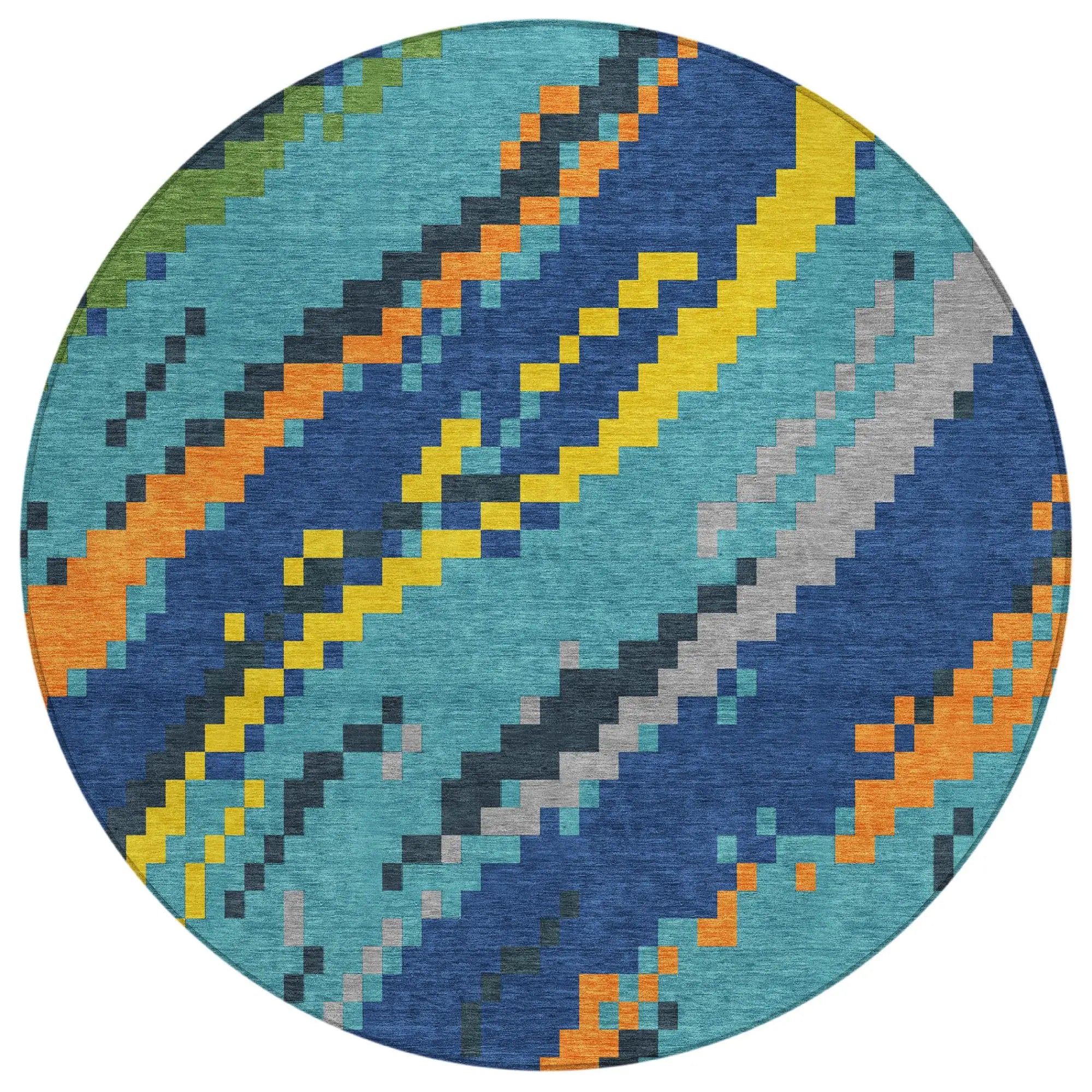 8' Teal Blue And Turquoise Round Abstract Washable Indoor Outdoor Area Rug Homeroots Outdoor