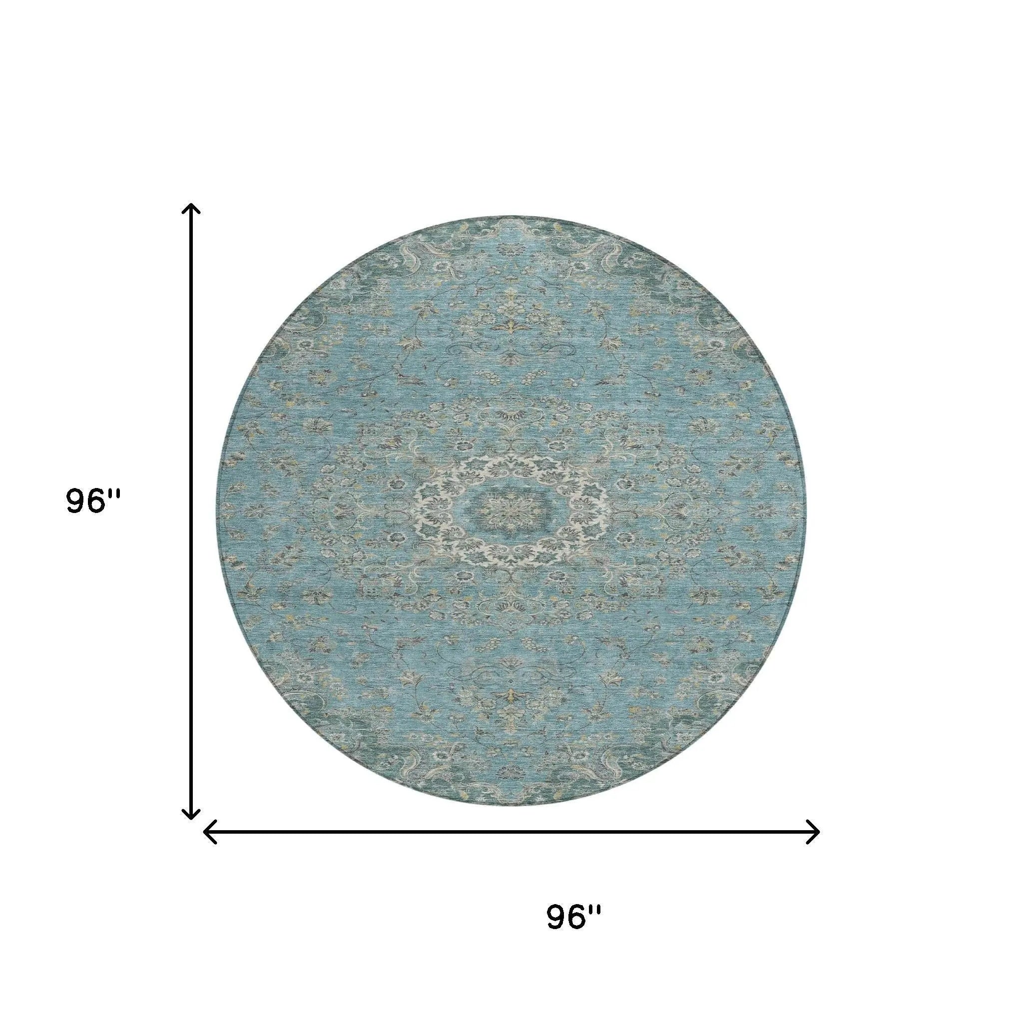 8' Teal Blue And Turquoise Round Floral Medallion Washable Indoor Outdoor Area Rug Homeroots Outdoor