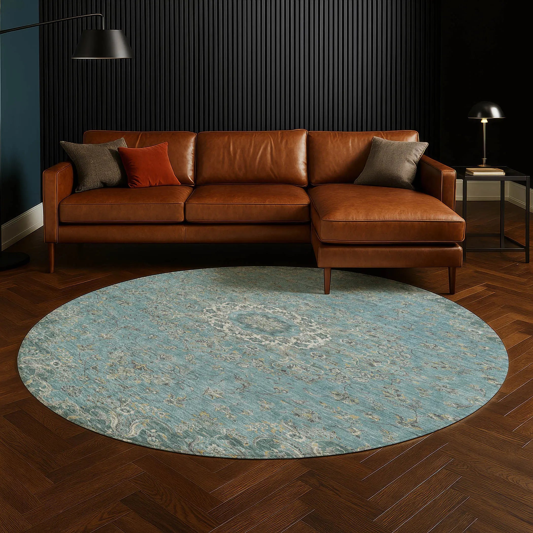 8' Teal Blue And Turquoise Round Floral Medallion Washable Indoor Outdoor Area Rug Homeroots Outdoor