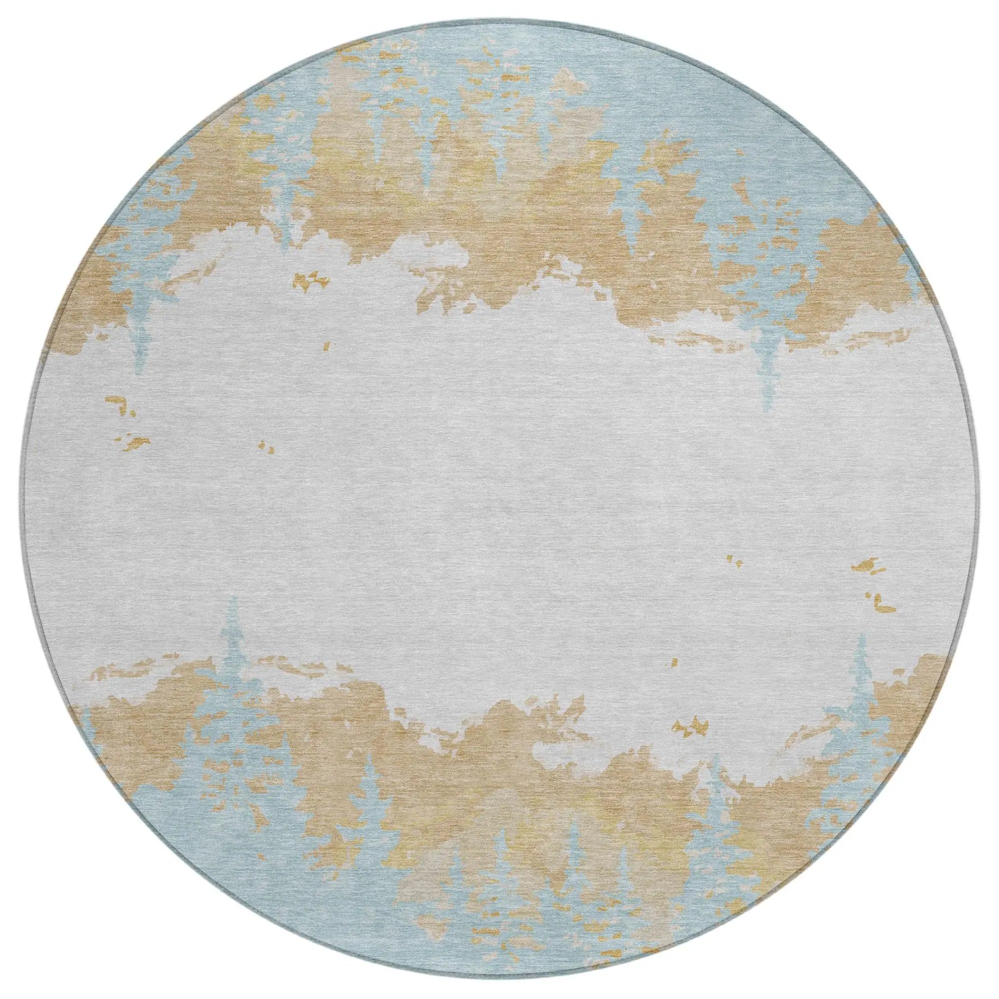 8' Teal Blue And Turquoise Round Floral Washable Indoor Outdoor Area Rug Homeroots Outdoor