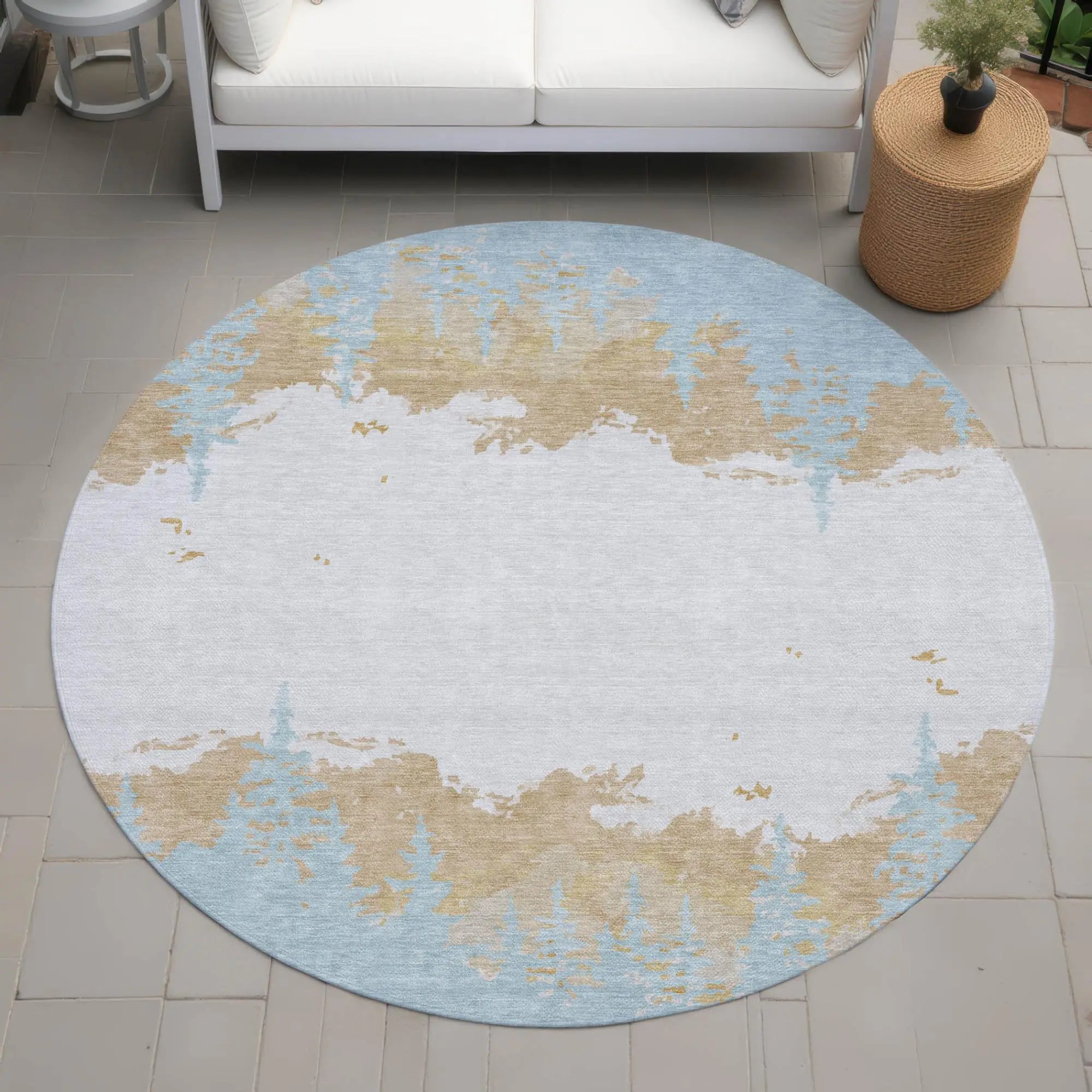 8' Teal Blue And Turquoise Round Floral Washable Indoor Outdoor Area Rug Homeroots Outdoor