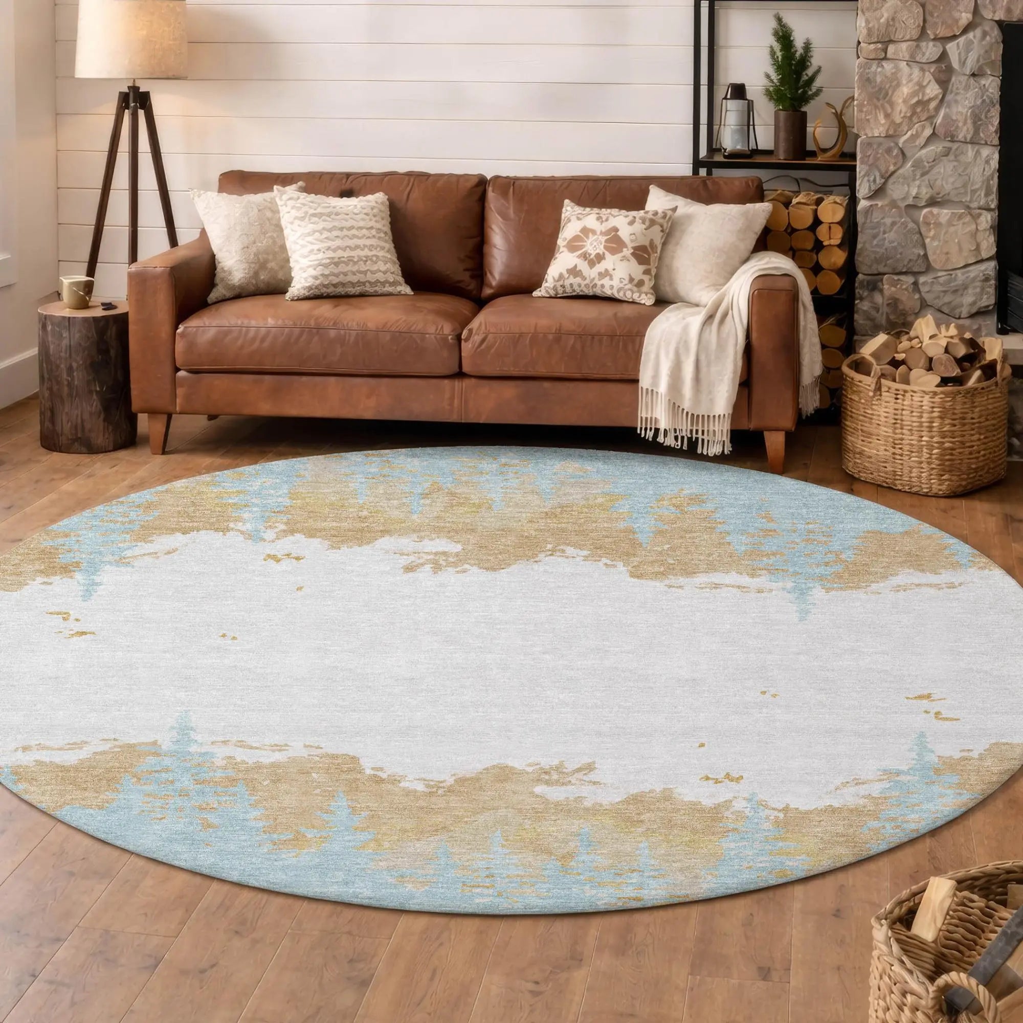 8' Teal Blue And Turquoise Round Floral Washable Indoor Outdoor Area Rug Homeroots Outdoor