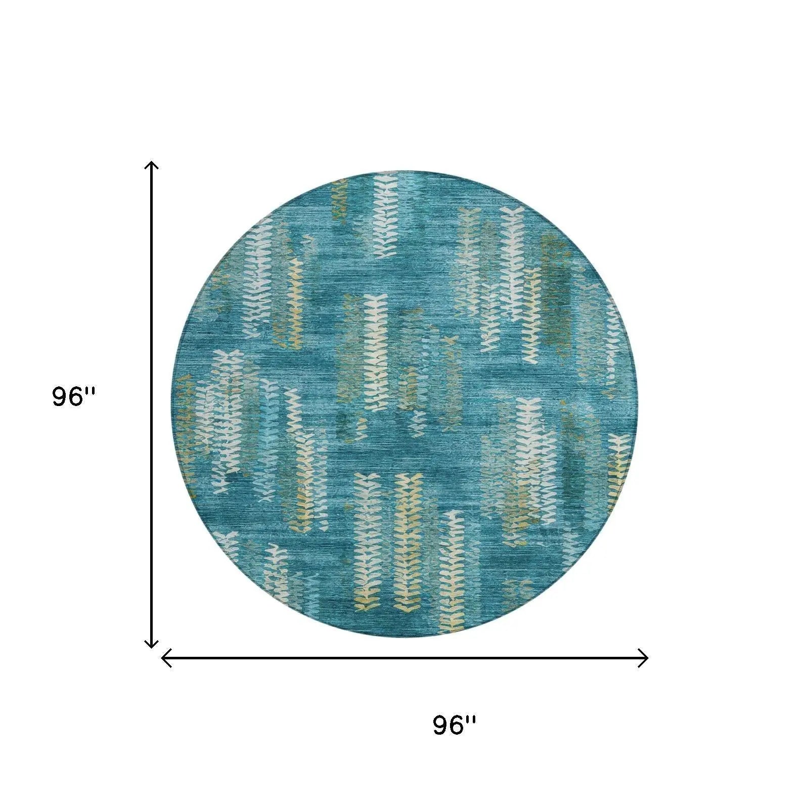 8' Teal Blue And Turquoise Round Striped Washable Indoor Outdoor Area Rug Homeroots Outdoor