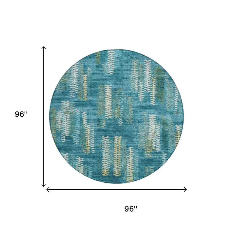 8' Teal Blue And Turquoise Round Striped Washable Indoor Outdoor Area Rug Homeroots Outdoor