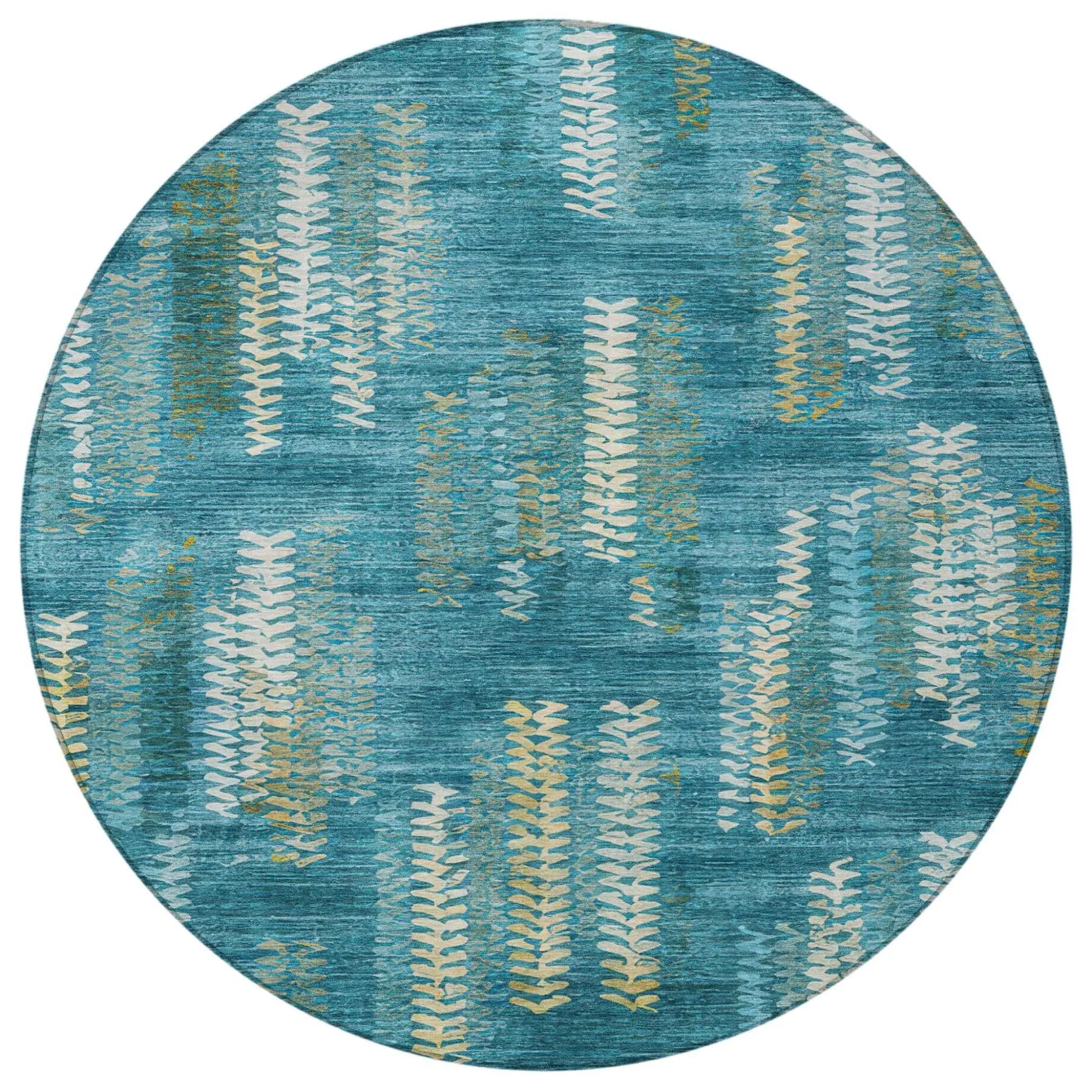 8' Teal Blue And Turquoise Round Striped Washable Indoor Outdoor Area Rug Homeroots Outdoor