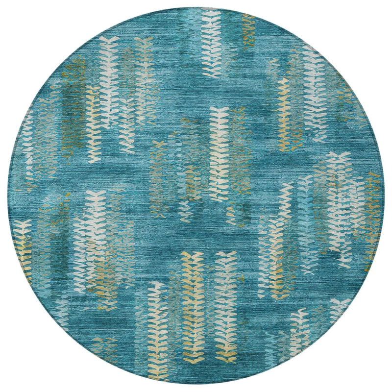 8' Teal Blue And Turquoise Round Striped Washable Indoor Outdoor Area Rug Homeroots Outdoor