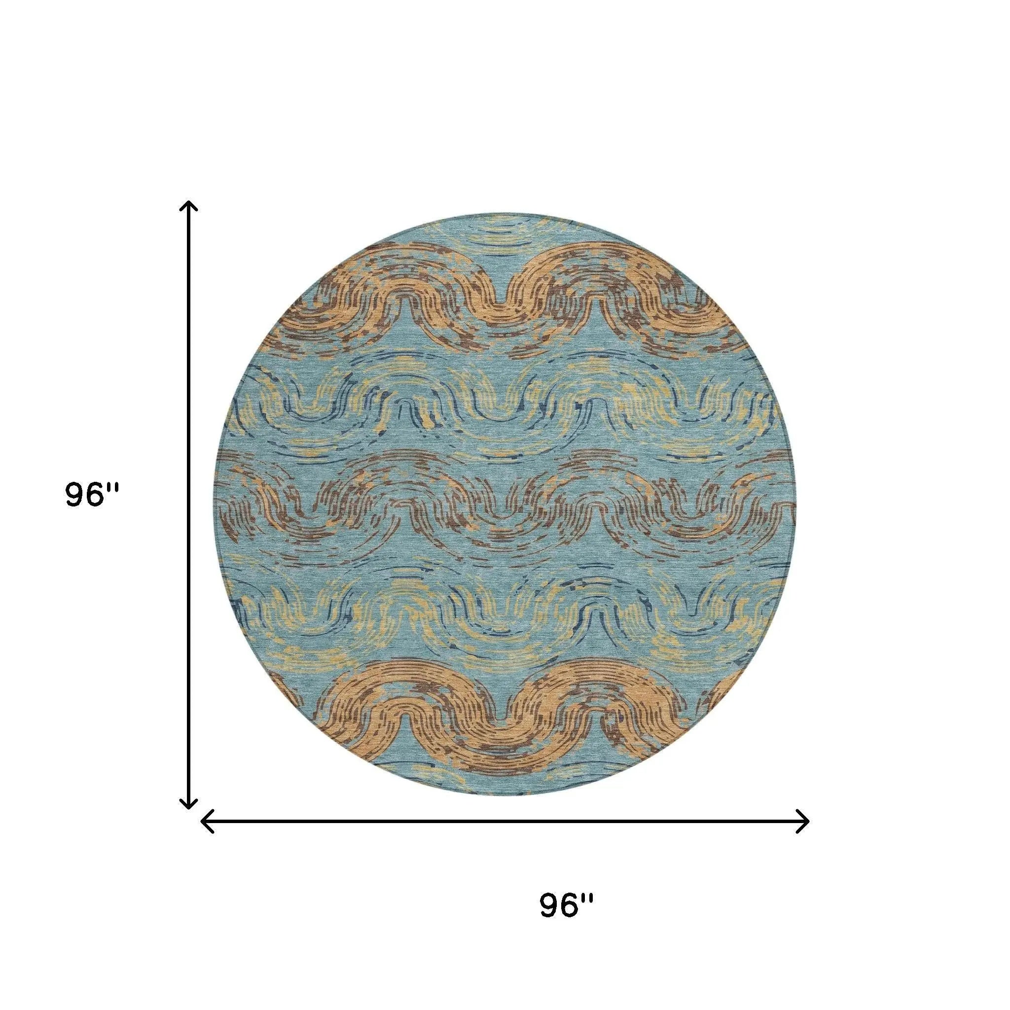 8' Teal Blue And Wheat Round Abstract Washable Indoor Outdoor Area Rug Homeroots Outdoor