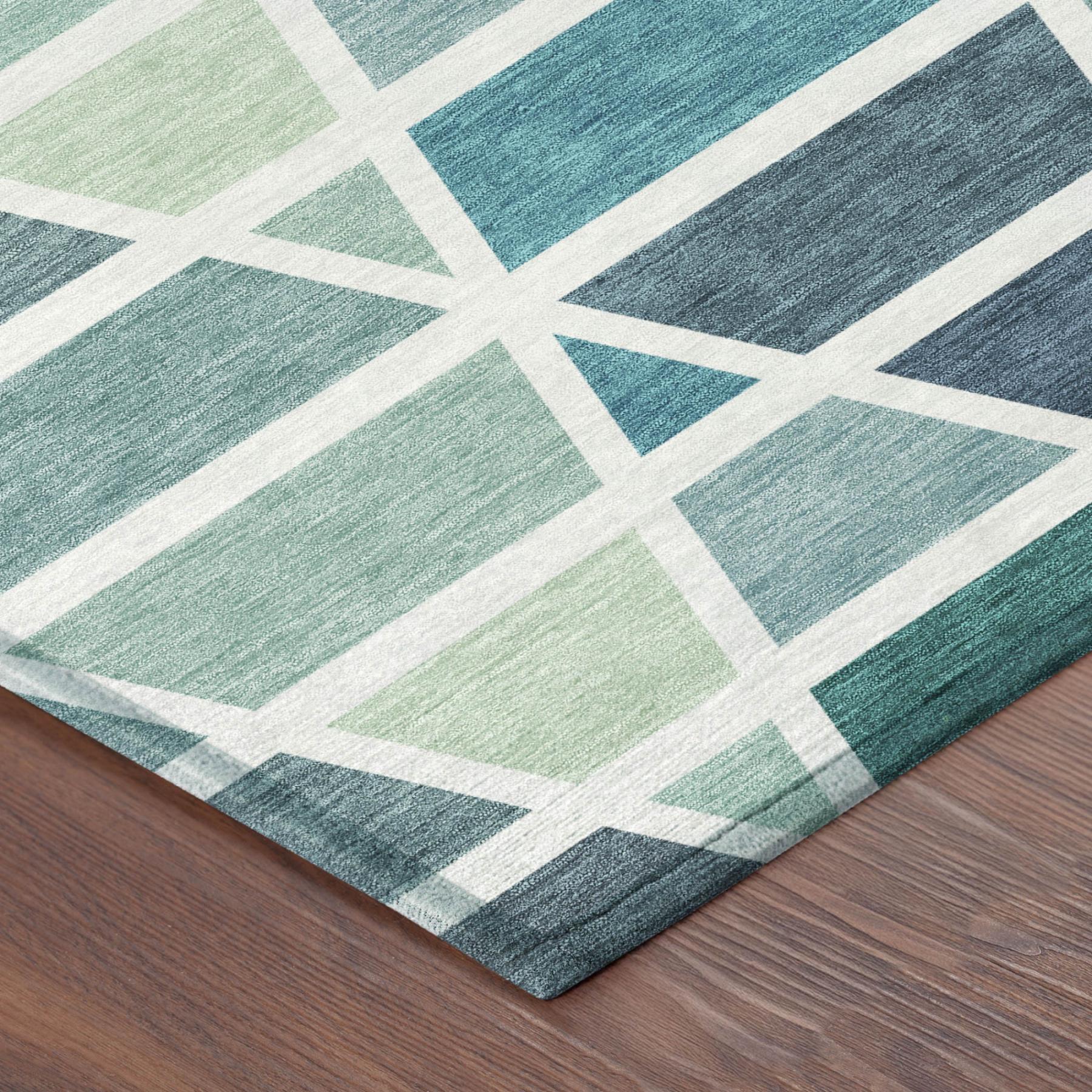 8' Teal Blue And White Round Geometric Washable Indoor Outdoor Area Rug Homeroots Outdoor