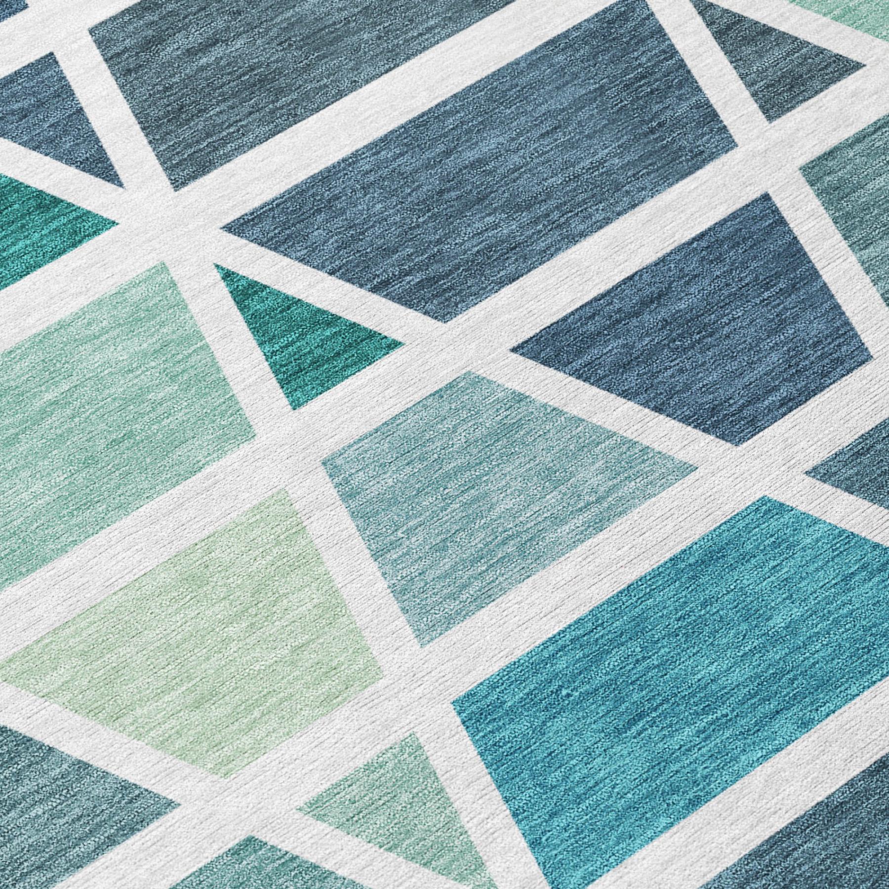 8' Teal Blue And White Round Geometric Washable Indoor Outdoor Area Rug Homeroots Outdoor