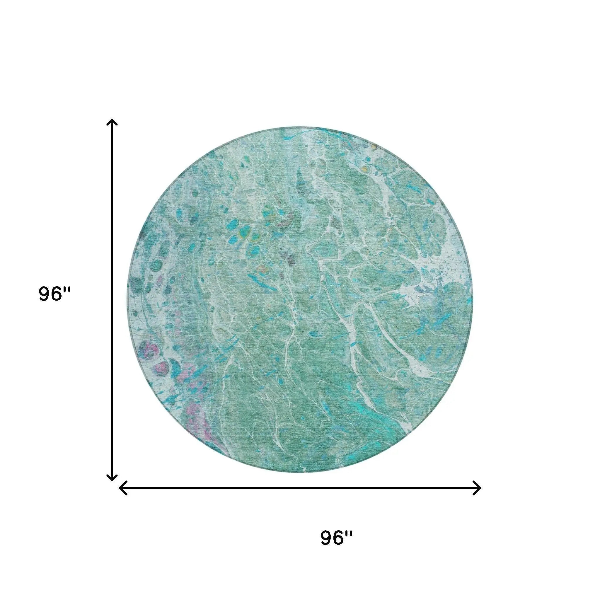 8' Turquoise And Teal Blue Round Abstract Washable Indoor Outdoor Area Rug Homeroots Outdoor