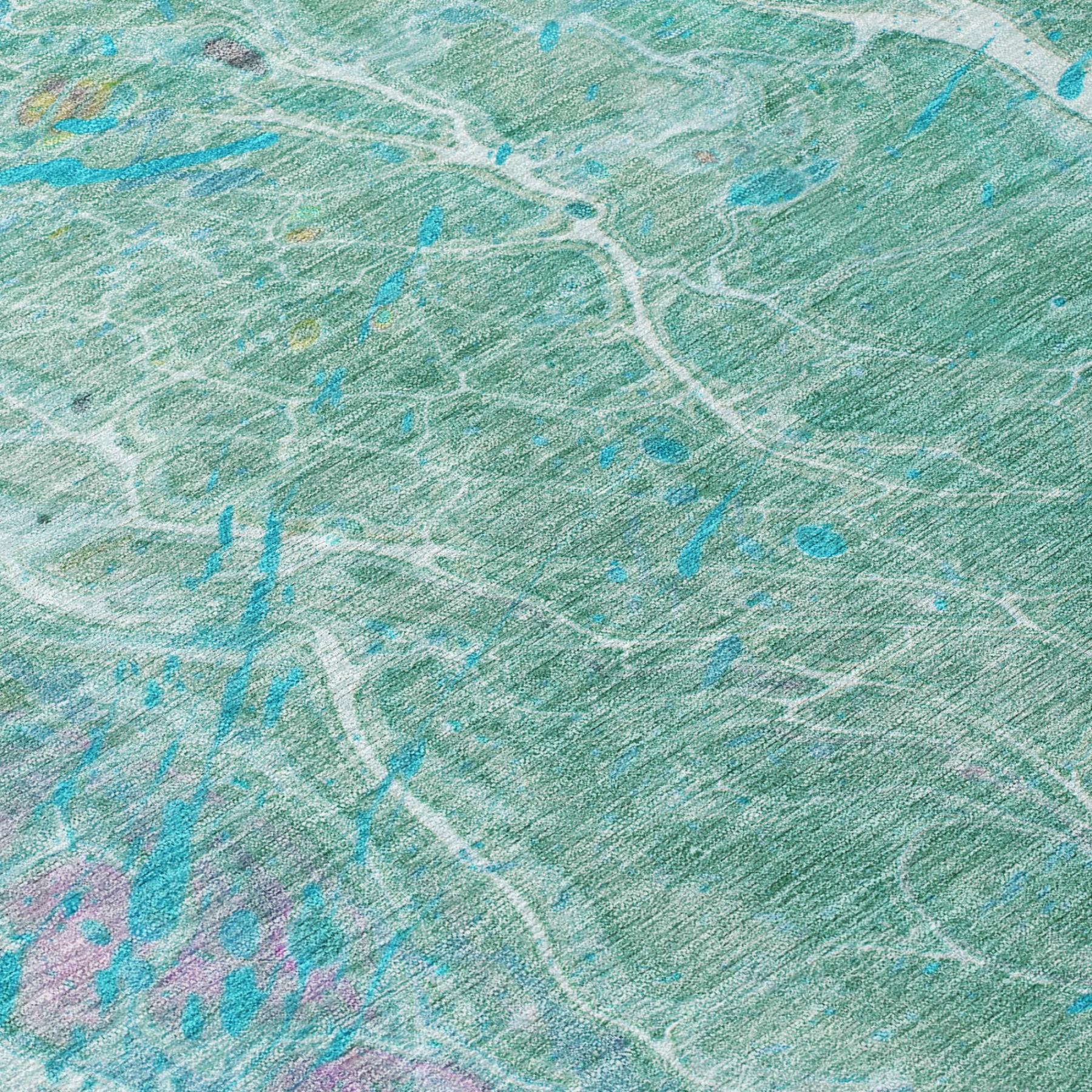 8' Turquoise And Teal Blue Round Abstract Washable Indoor Outdoor Area Rug Homeroots Outdoor
