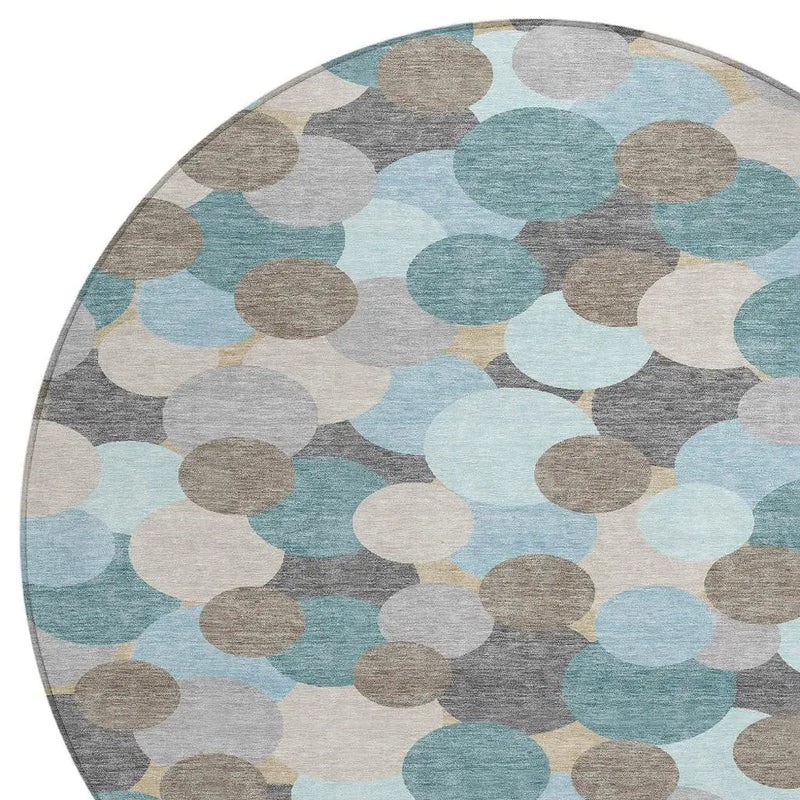8' Turquoise And Teal Blue Round Geometric Washable Indoor Outdoor Area Rug Homeroots Outdoor