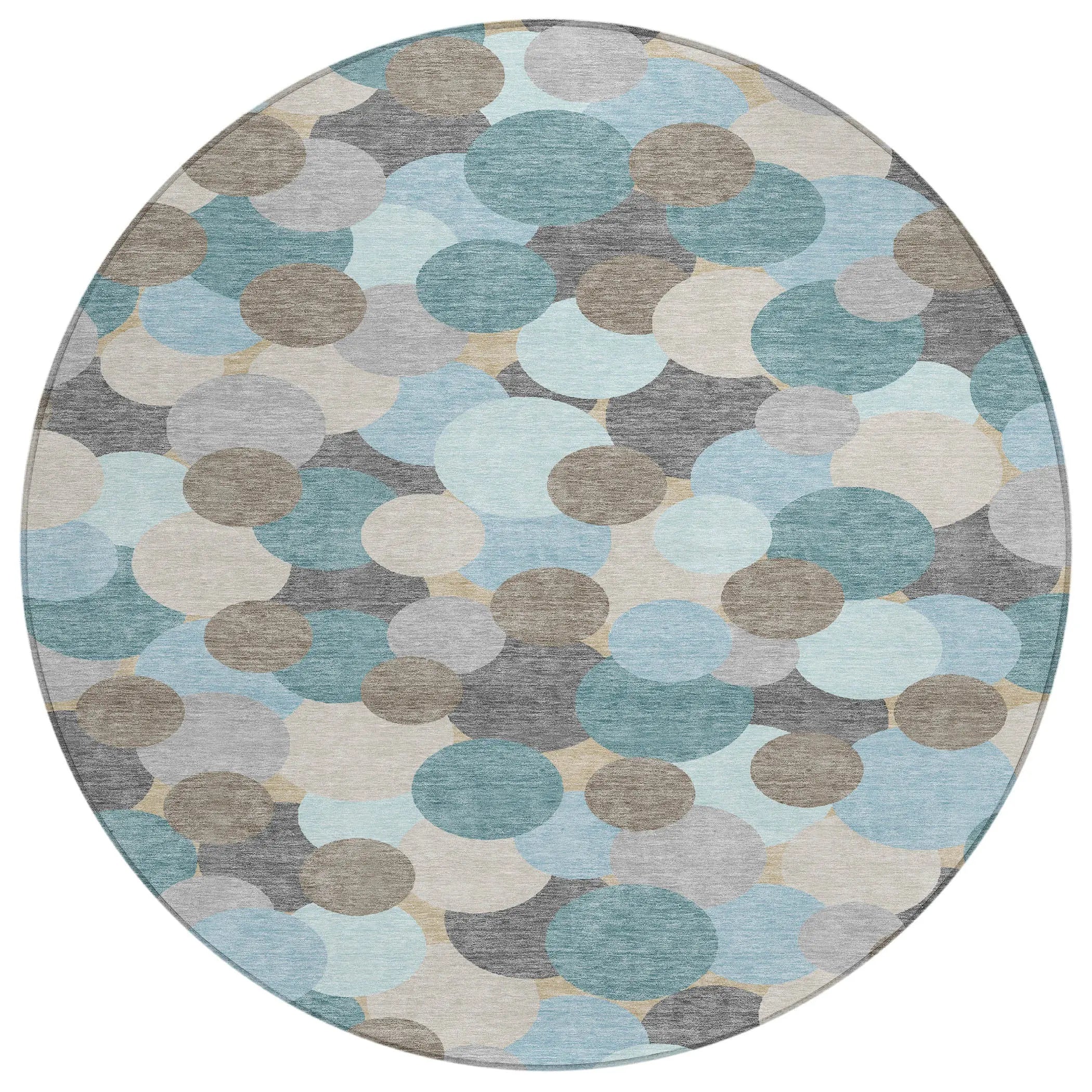 8' Turquoise And Teal Blue Round Geometric Washable Indoor Outdoor Area Rug Homeroots Outdoor