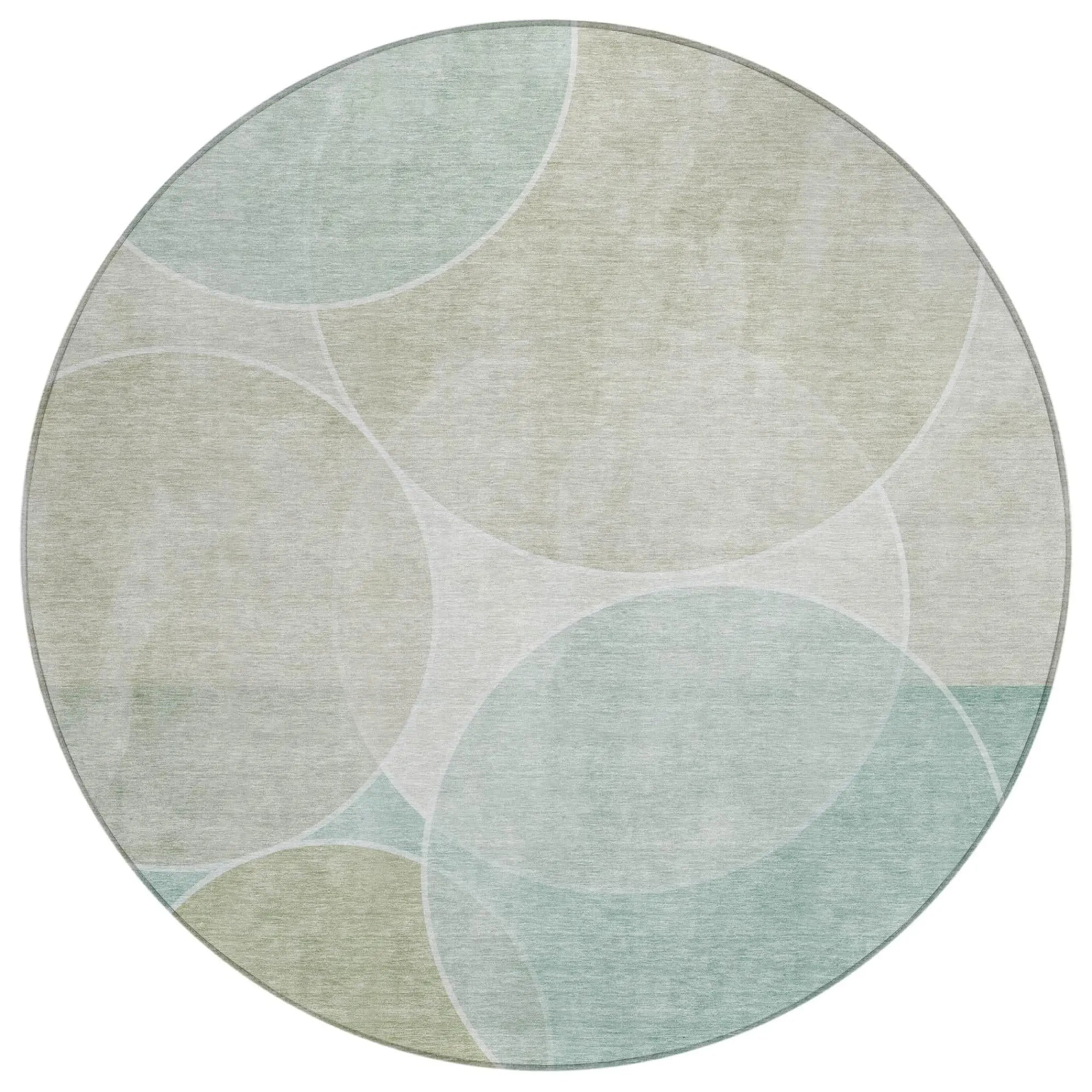 8' Turquoise And Teal Blue Round Geometric Washable Indoor Outdoor Area Rug Homeroots Outdoor
