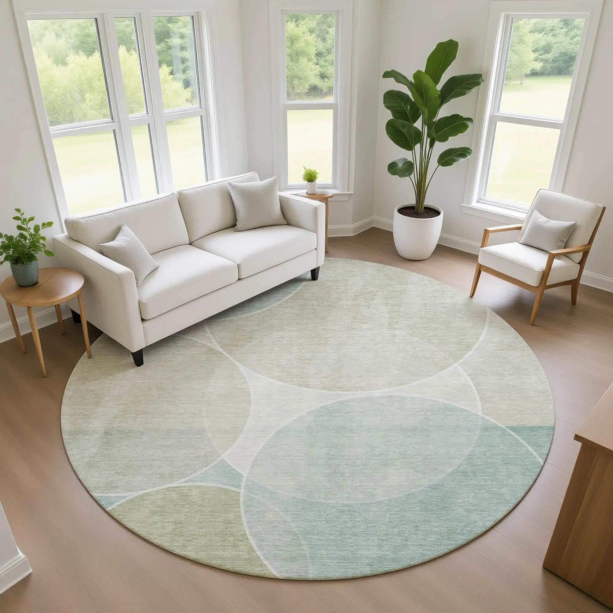 8' Turquoise And Teal Blue Round Geometric Washable Indoor Outdoor Area Rug Homeroots Outdoor