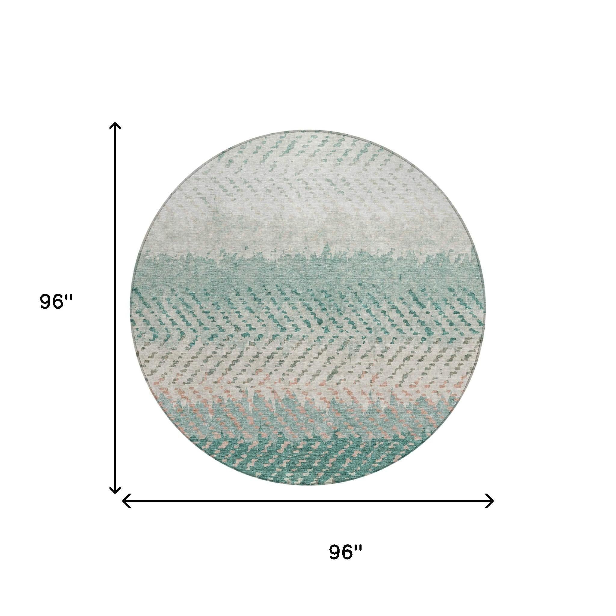 8' Turquoise And Teal Blue Round Striped Washable Indoor Outdoor Area Rug Homeroots Outdoor