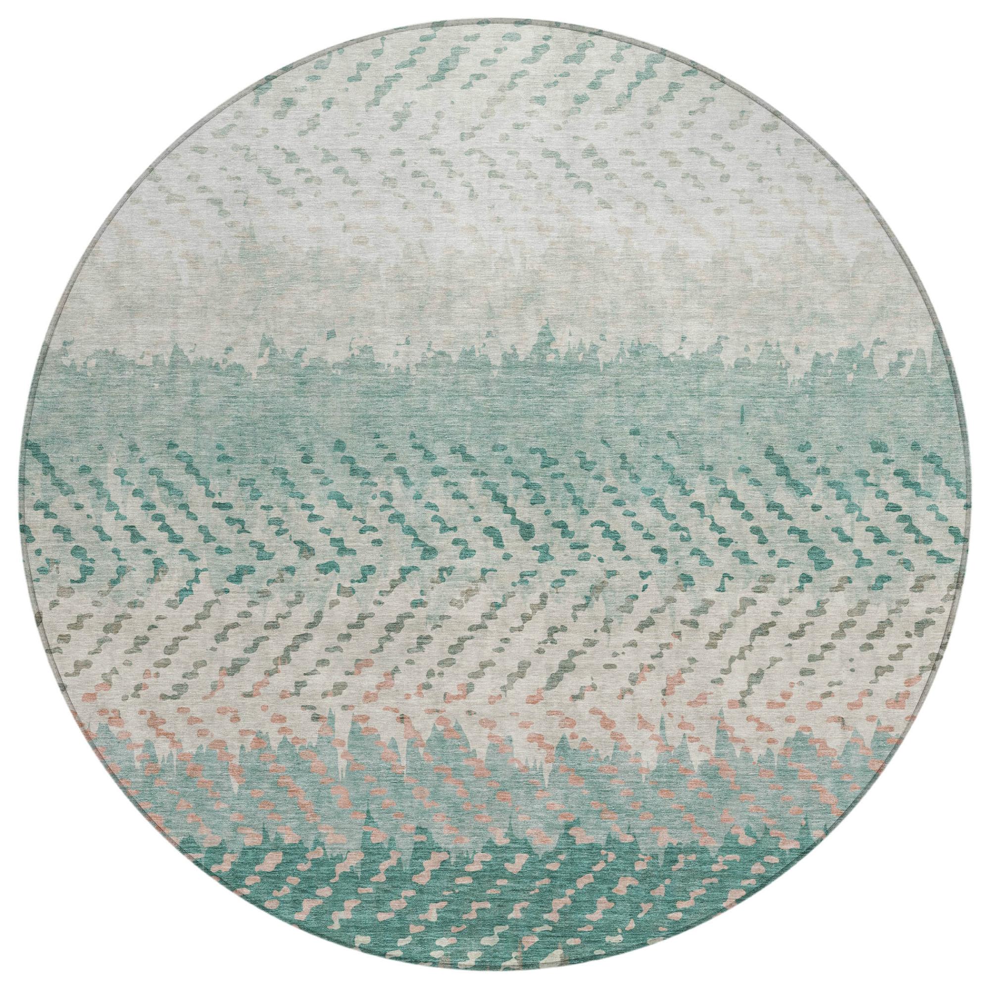 8' Turquoise And Teal Blue Round Striped Washable Indoor Outdoor Area Rug Homeroots Outdoor