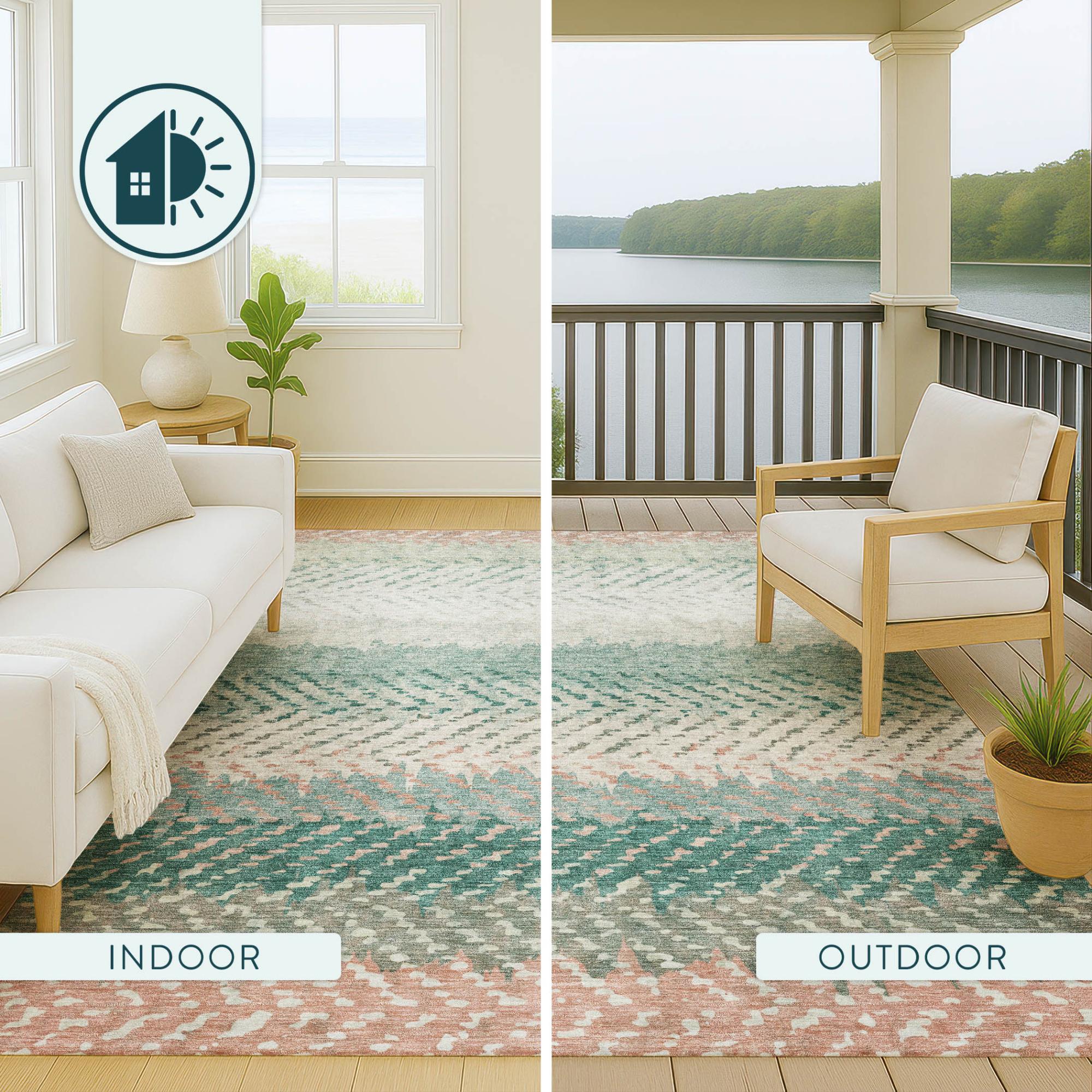 8' Turquoise And Teal Blue Round Striped Washable Indoor Outdoor Area Rug Homeroots Outdoor