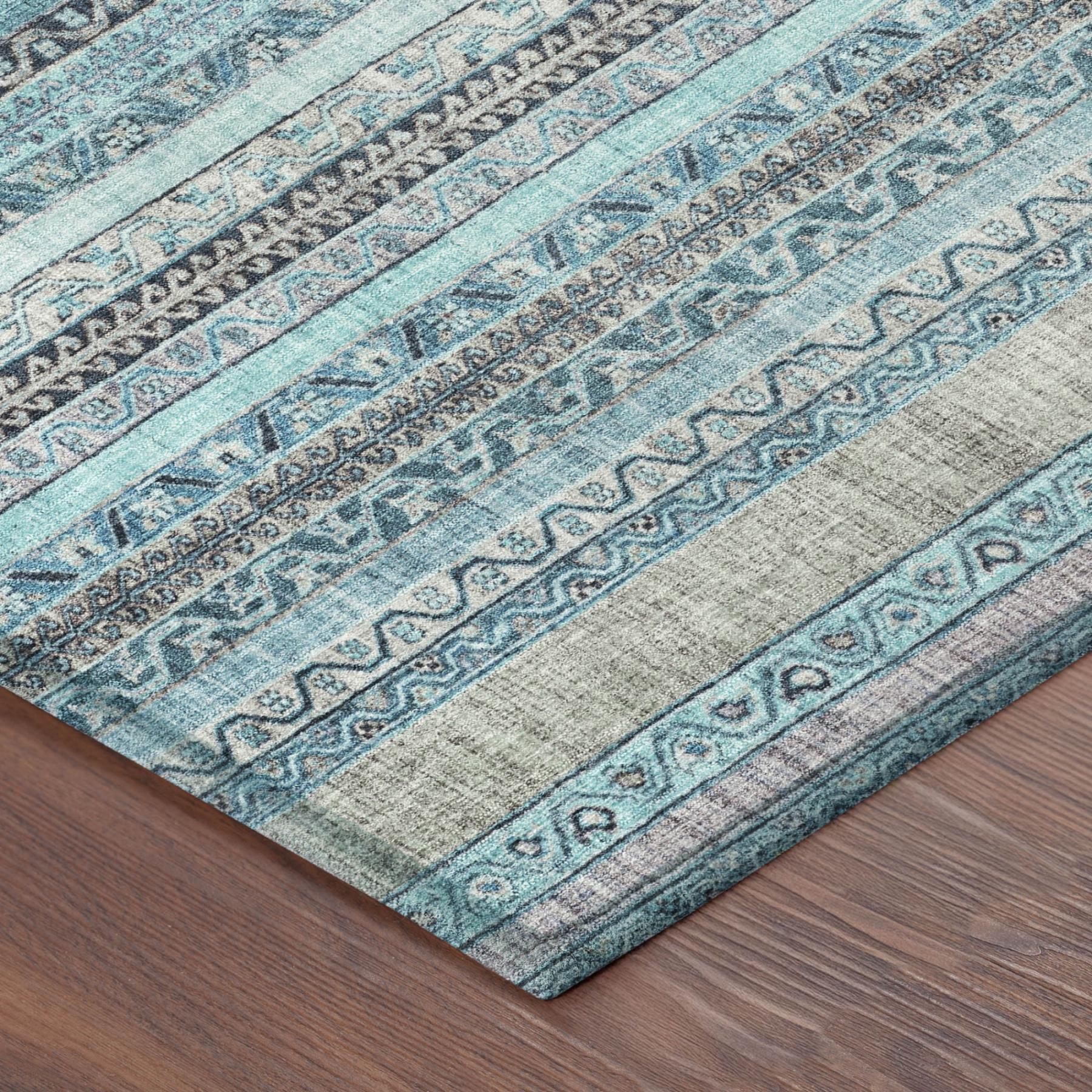 8' Turquoise And Teal Blue Round Striped Washable Indoor Outdoor Area Rug Homeroots Outdoor
