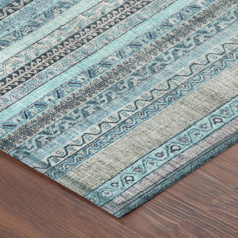 8' Turquoise And Teal Blue Round Striped Washable Indoor Outdoor Area Rug Homeroots Outdoor
