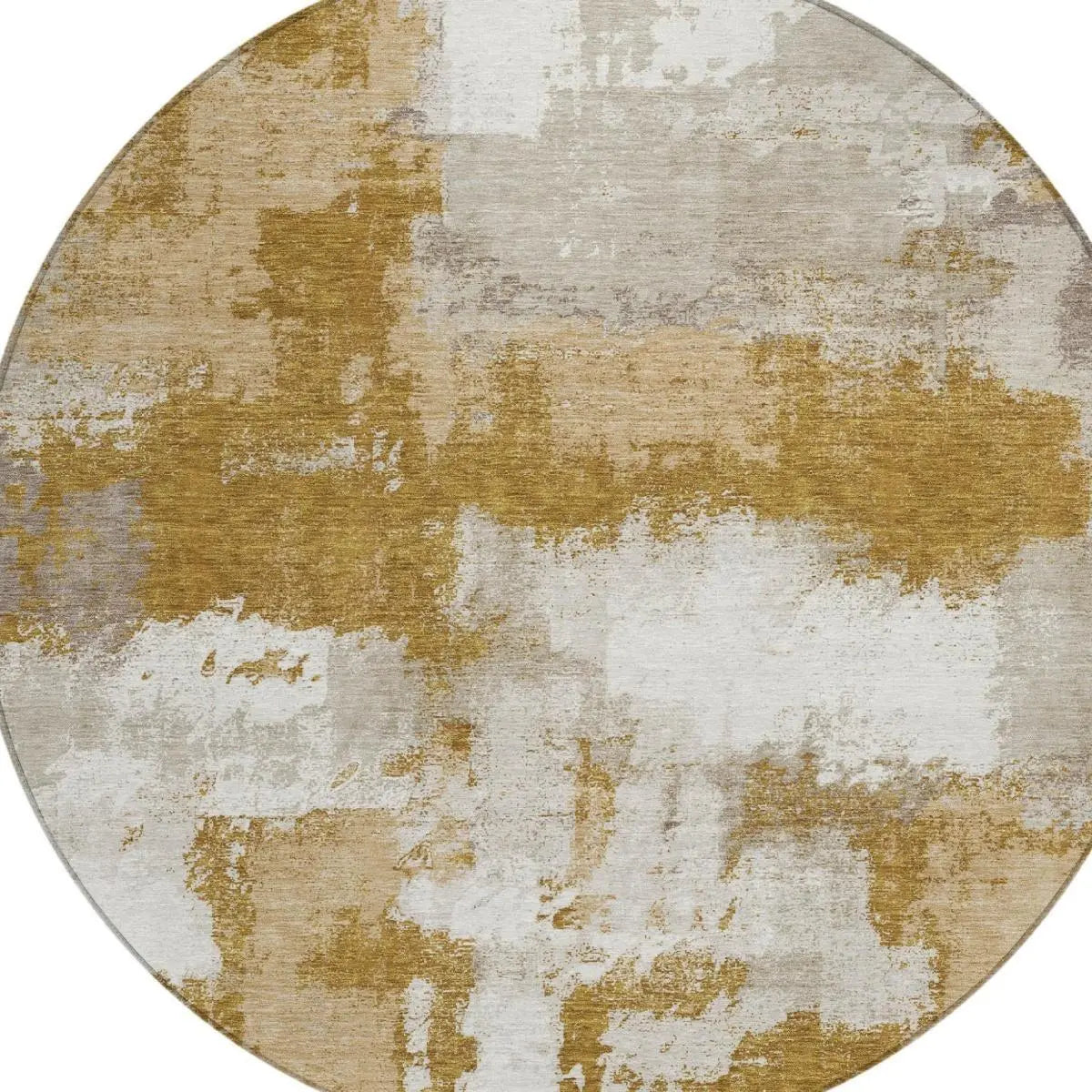 8' Walnut And Gold Round Abstract Washable Indoor Outdoor Area Rug Homeroots Outdoor