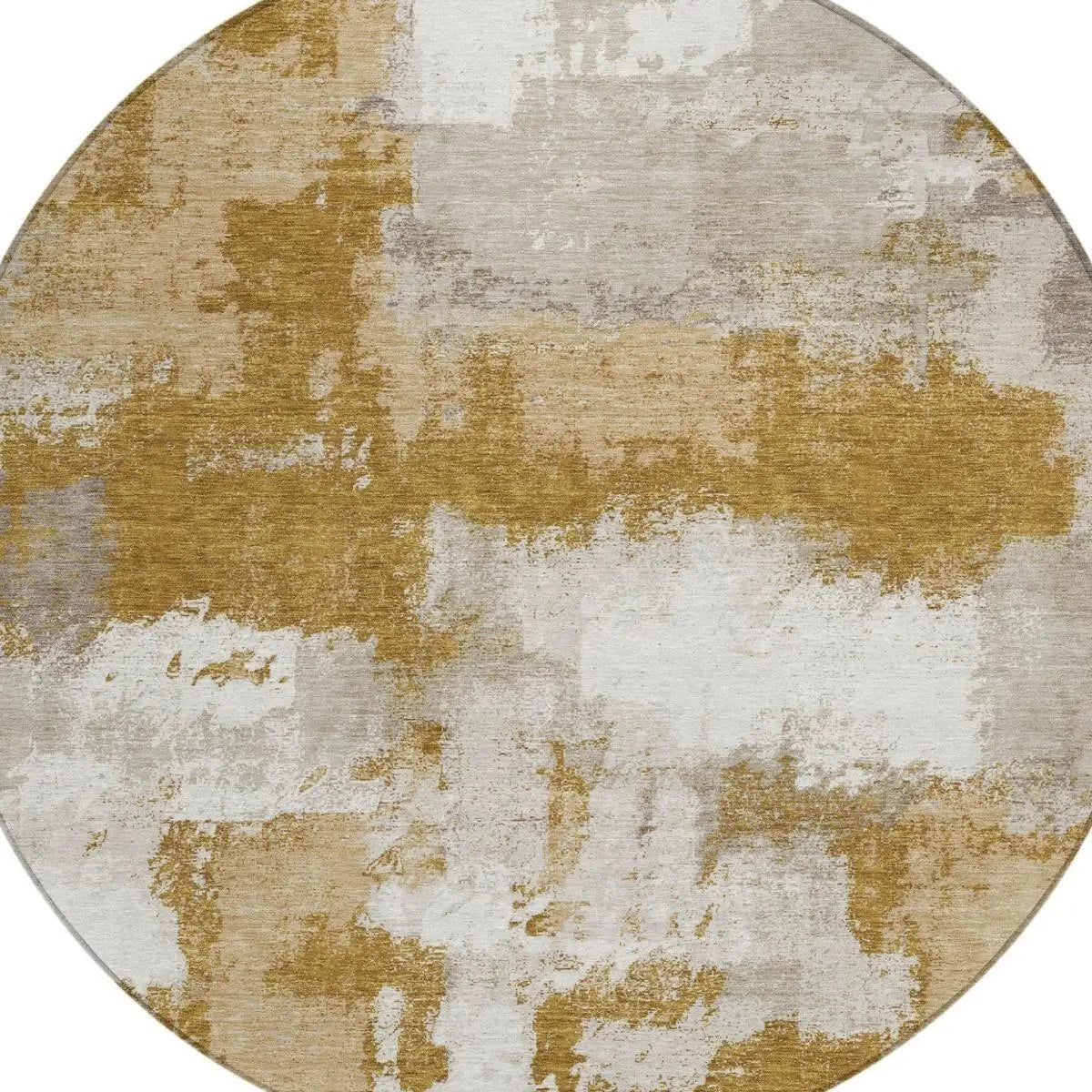 8' Walnut And Gold Round Abstract Washable Indoor Outdoor Area Rug Homeroots Outdoor