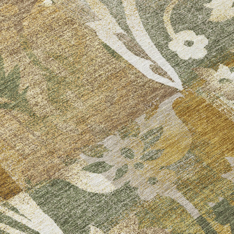 8' Walnut And Gold Round Botanical Leaves Washable Indoor Outdoor Area Rug Homeroots Outdoor
