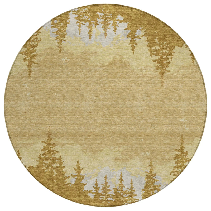 8' Walnut And Gold Round Floral Washable Indoor Outdoor Area Rug Homeroots Outdoor
