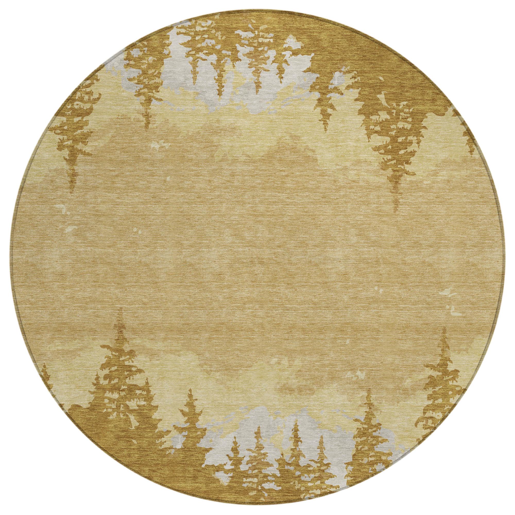 8' Walnut And Gold Round Floral Washable Indoor Outdoor Area Rug Homeroots Outdoor