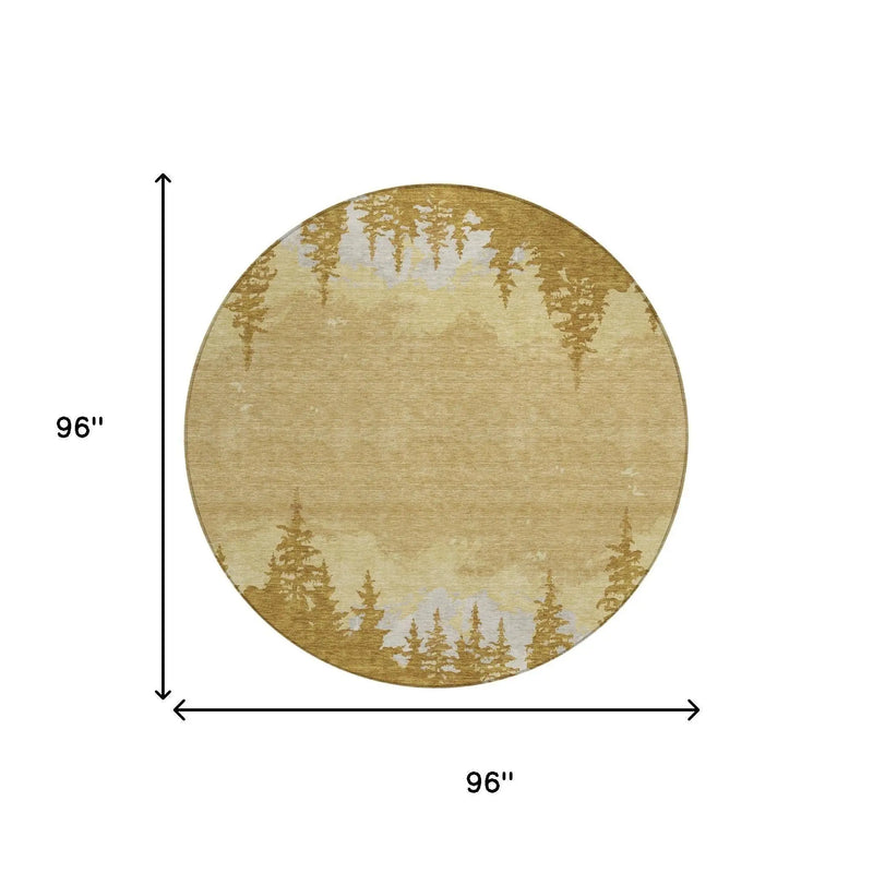 8' Walnut And Gold Round Floral Washable Indoor Outdoor Area Rug Homeroots Outdoor