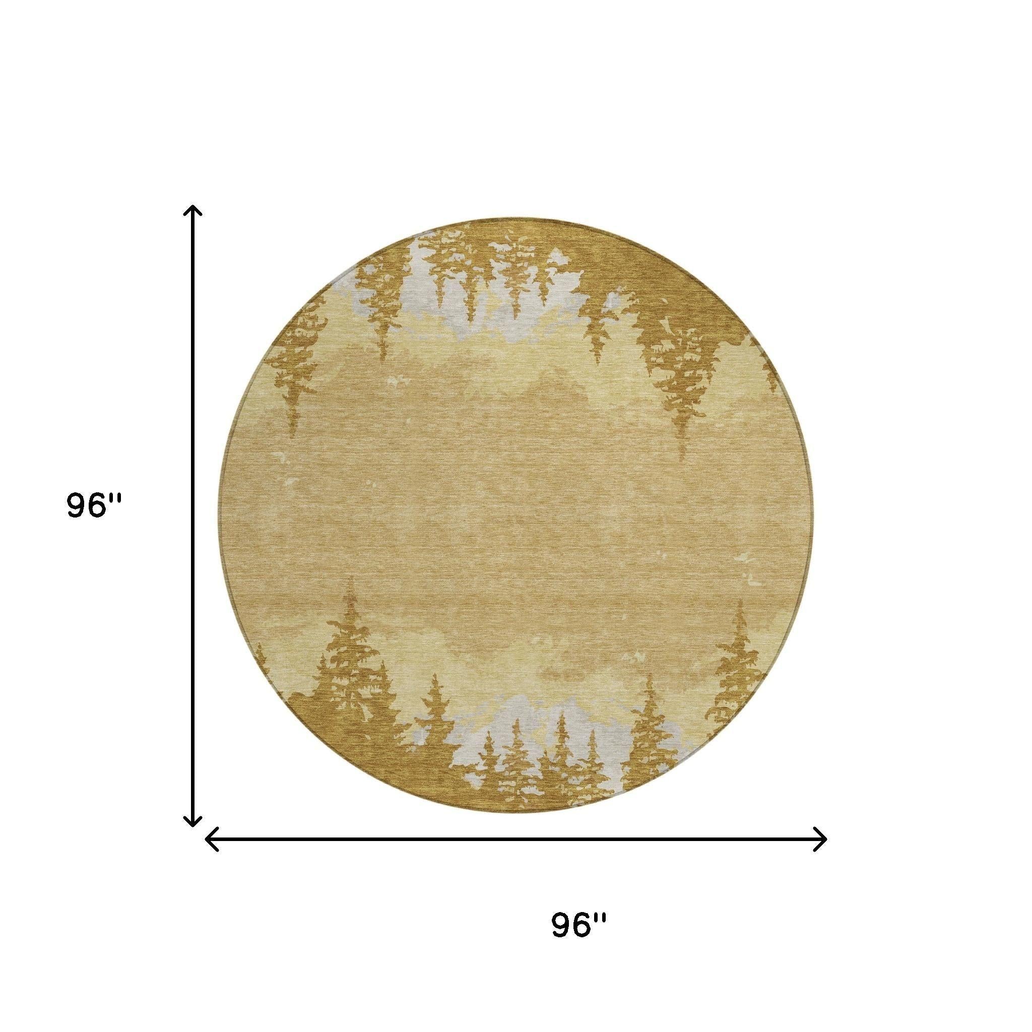 8' Walnut And Gold Round Floral Washable Indoor Outdoor Area Rug Homeroots Outdoor