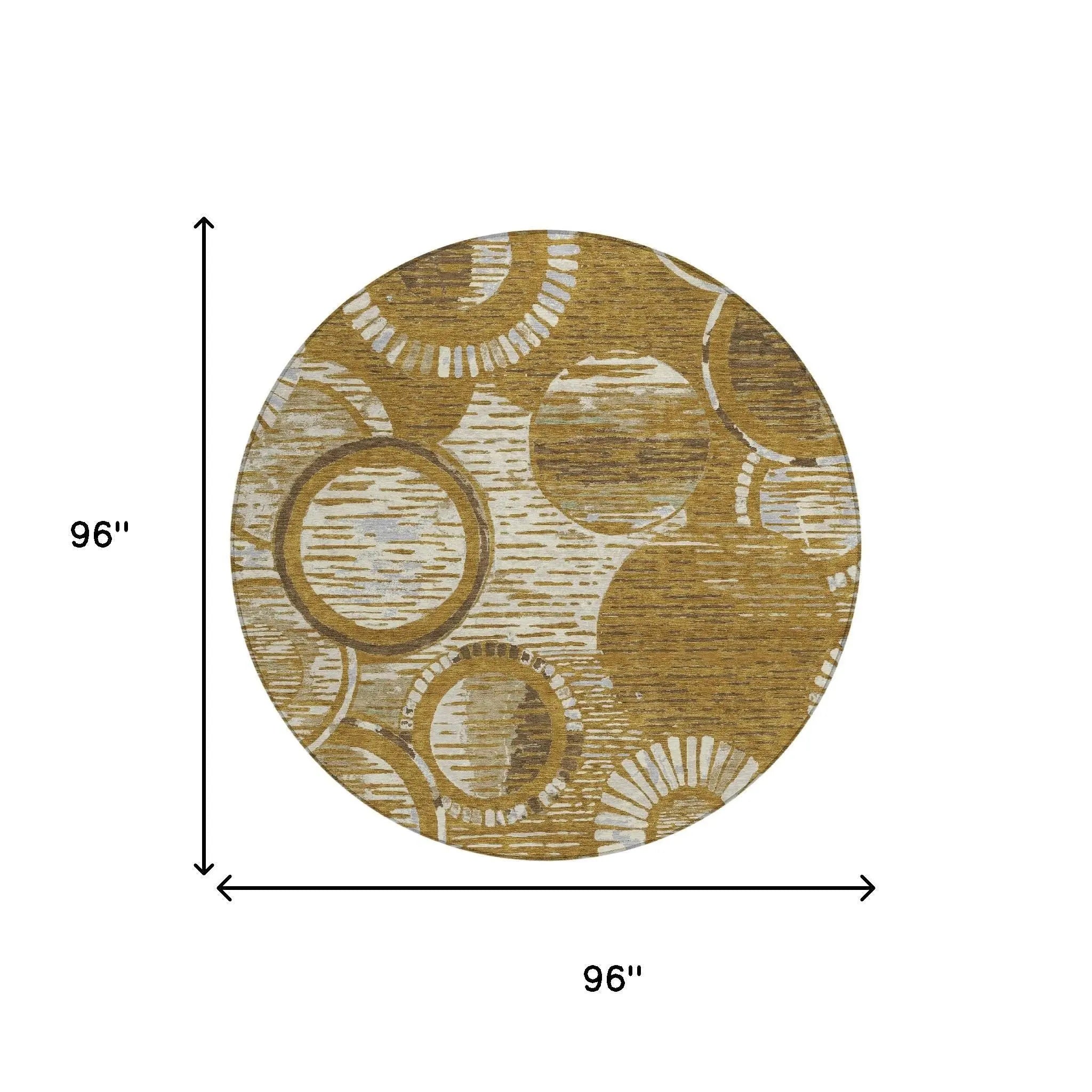 8' Walnut And Gold Round Geometric Washable Indoor Outdoor Area Rug Homeroots Outdoor