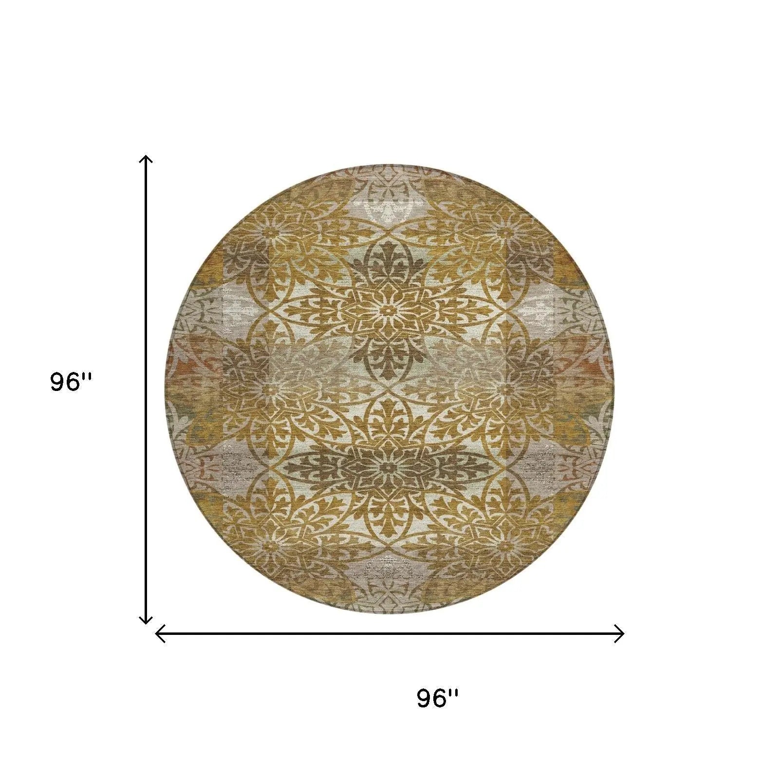 8' Walnut And Gold Round Oriental Washable Indoor Outdoor Area Rug Homeroots Outdoor