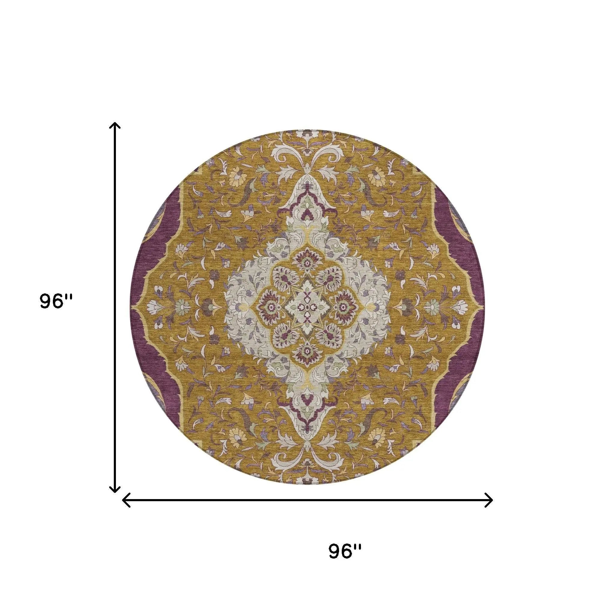 8' Walnut And Orange Round Medallion Washable Indoor Outdoor Area Rug Homeroots Outdoor