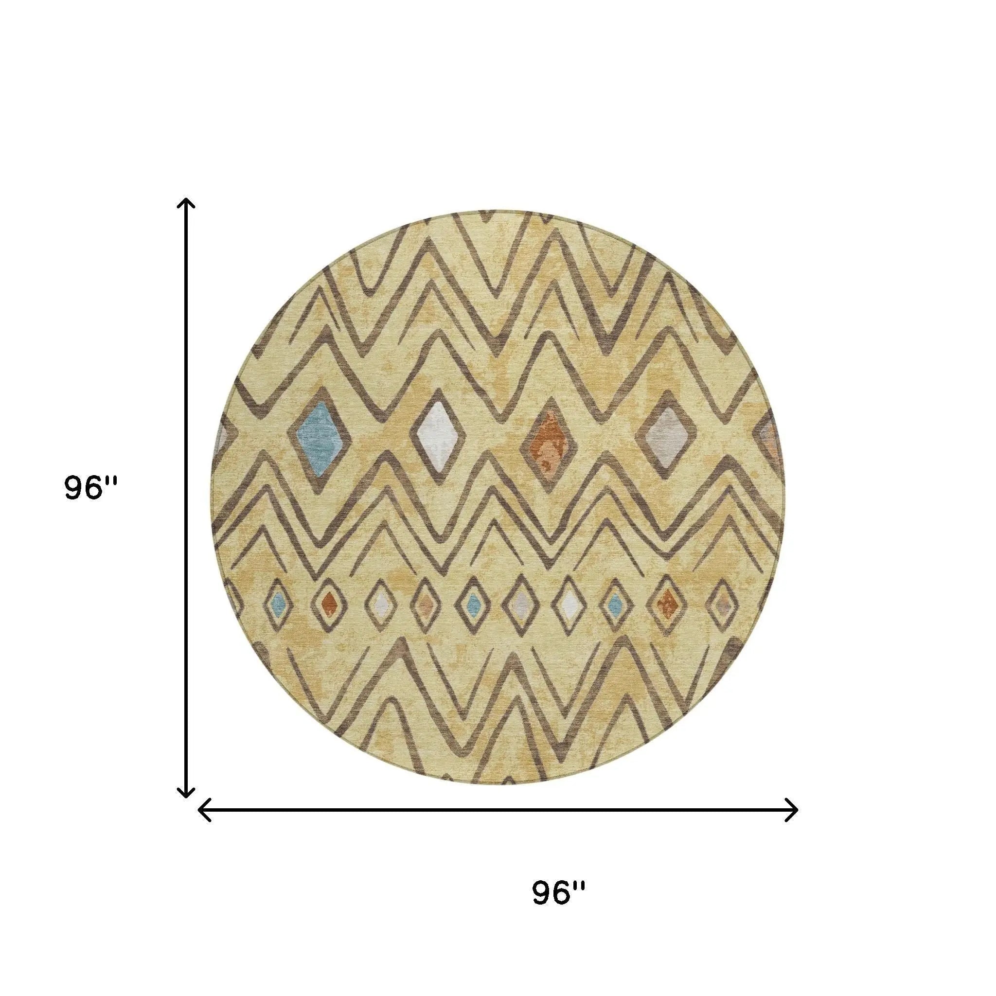 8' Wheat And Brown Round Geometric Washable Indoor Outdoor Area Rug Homeroots Outdoor