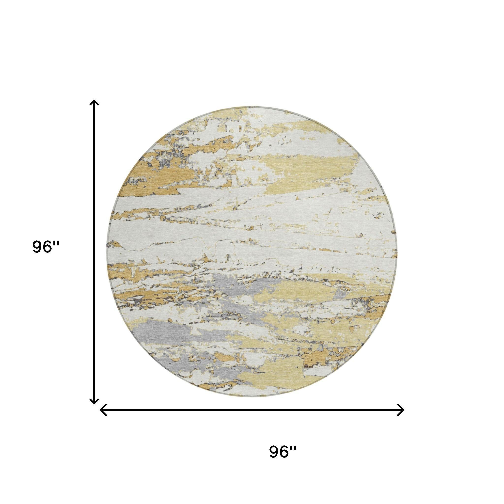8' Wheat And Gold Round Abstract Washable Indoor Outdoor Area Rug Homeroots Outdoor
