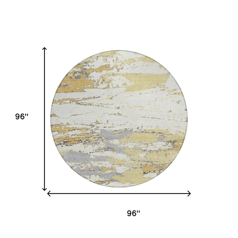 8' Wheat And Gold Round Abstract Washable Indoor Outdoor Area Rug Homeroots Outdoor