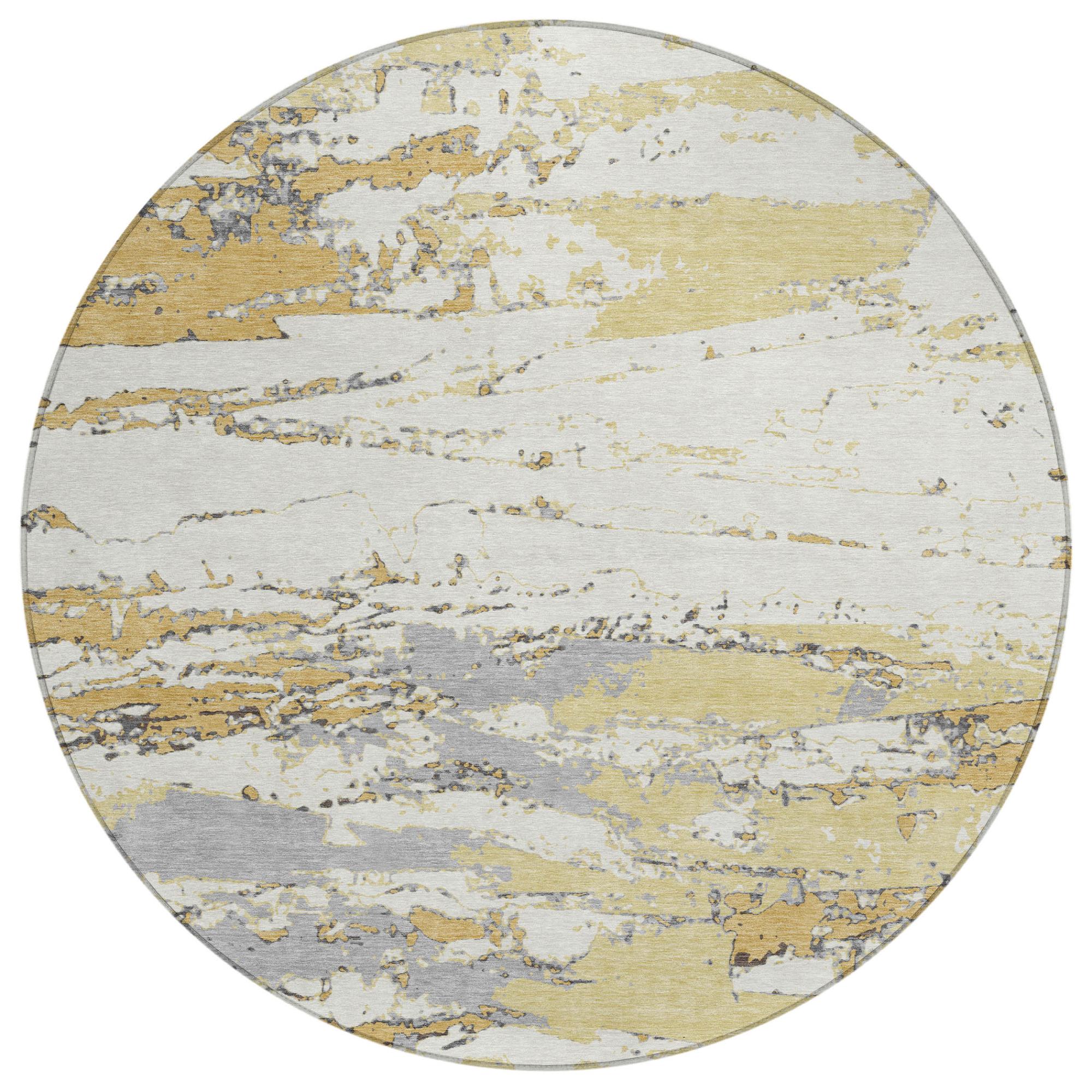 8' Wheat And Gold Round Abstract Washable Indoor Outdoor Area Rug Homeroots Outdoor