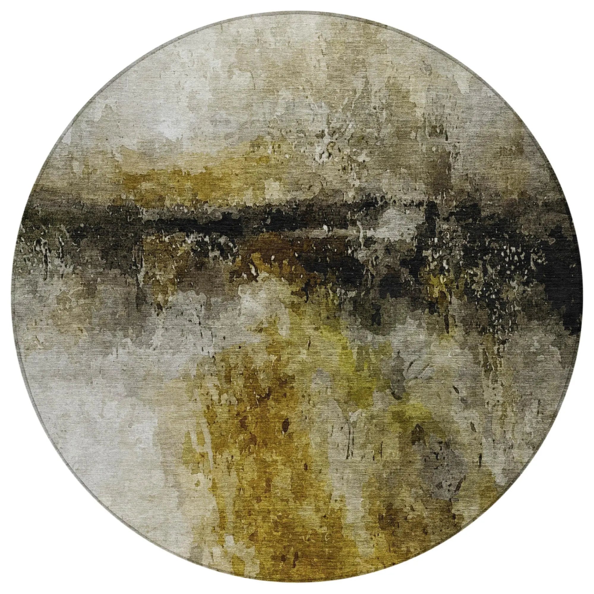 8' Wheat And Gold Round Abstract Washable Indoor Outdoor Area Rug Homeroots Outdoor