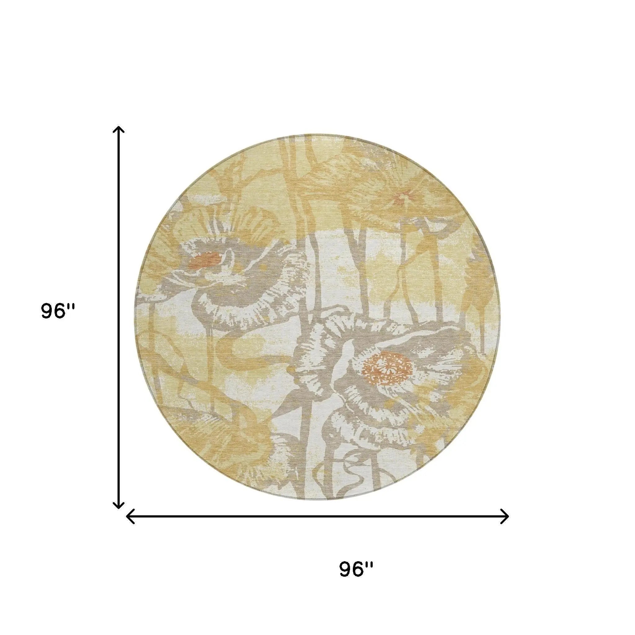8' Wheat And Gold Round Floral Washable Indoor Outdoor Area Rug Homeroots Outdoor
