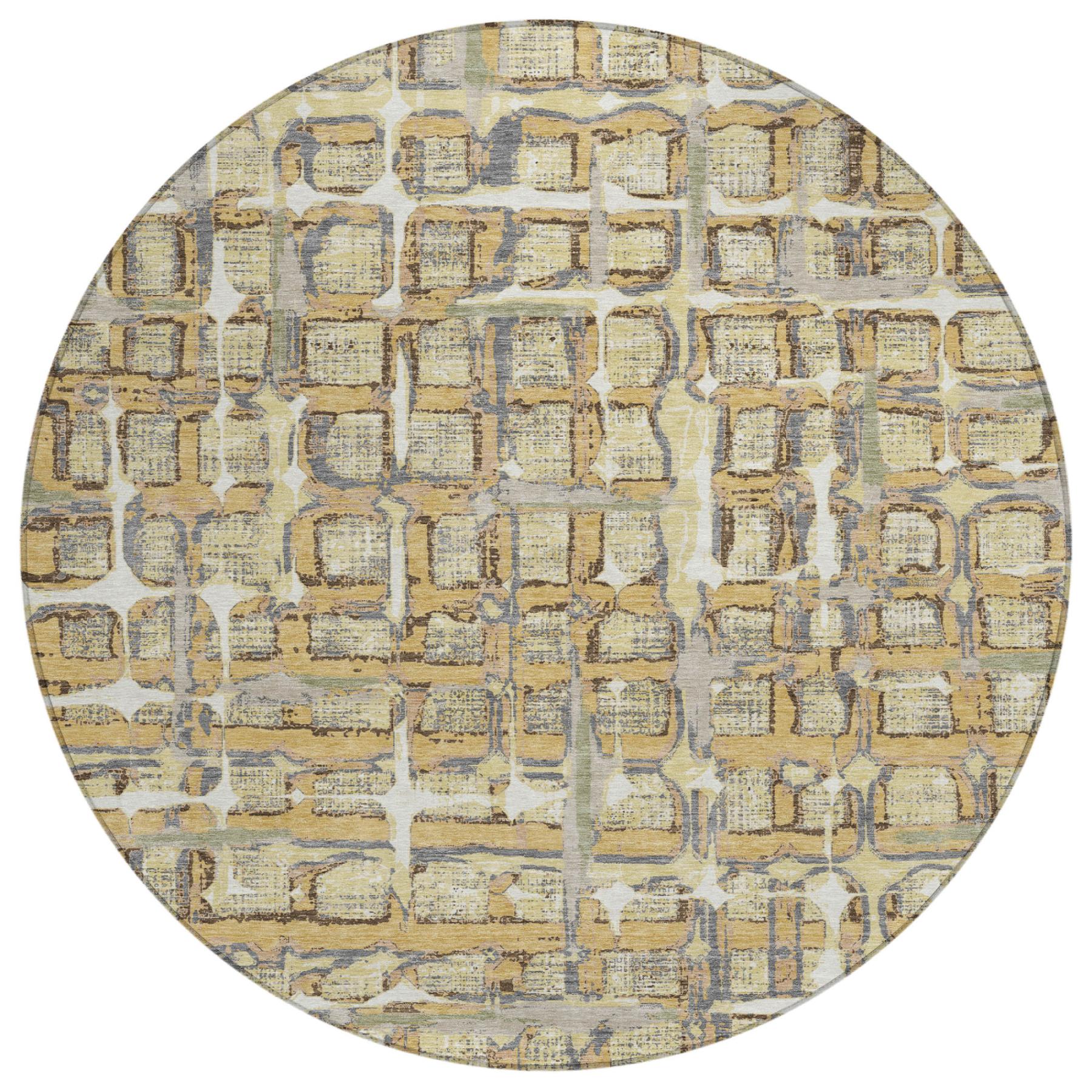 8' Wheat And Gold Round Geometric Washable Indoor Outdoor Area Rug Homeroots Outdoor