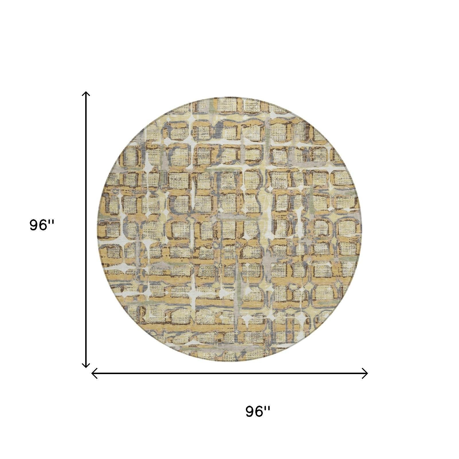 8' Wheat And Gold Round Geometric Washable Indoor Outdoor Area Rug Homeroots Outdoor