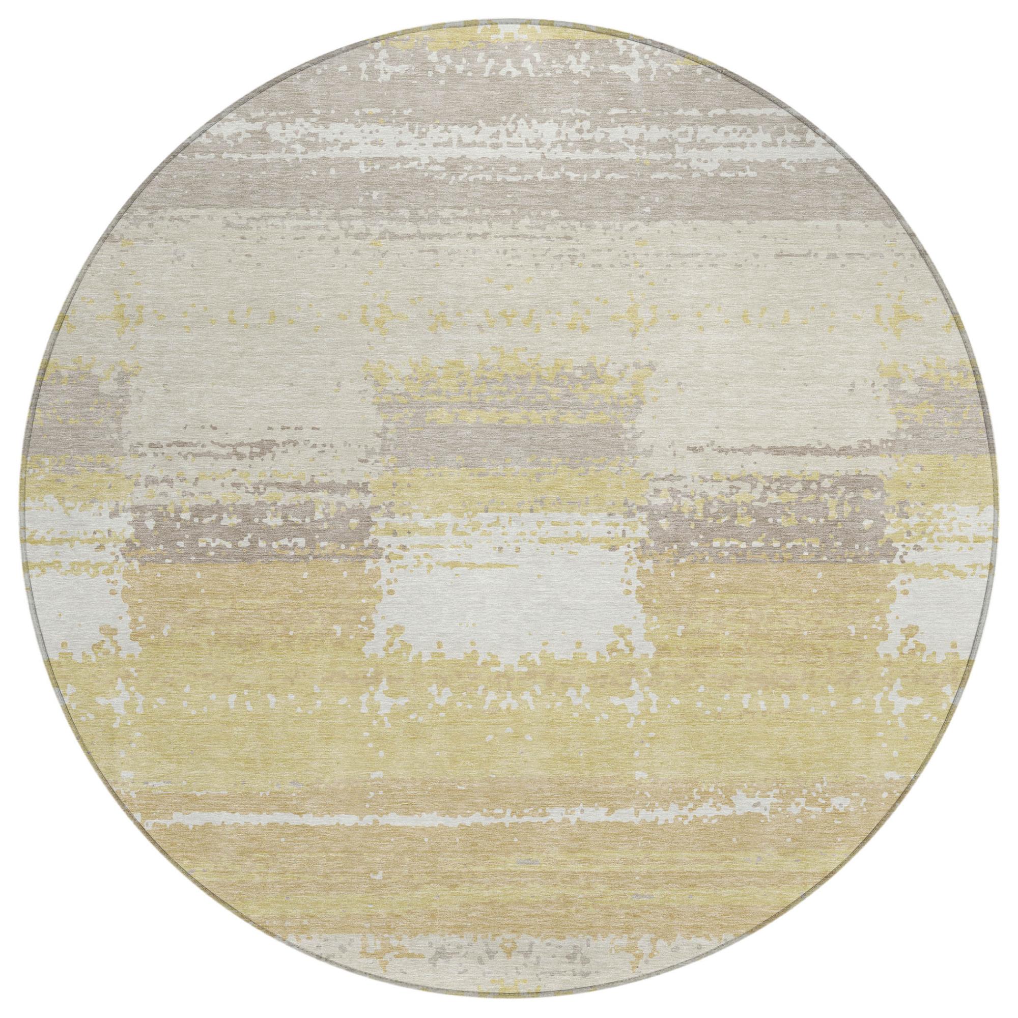 8' Wheat And Gold Round Geometric Washable Indoor Outdoor Area Rug Homeroots Outdoor