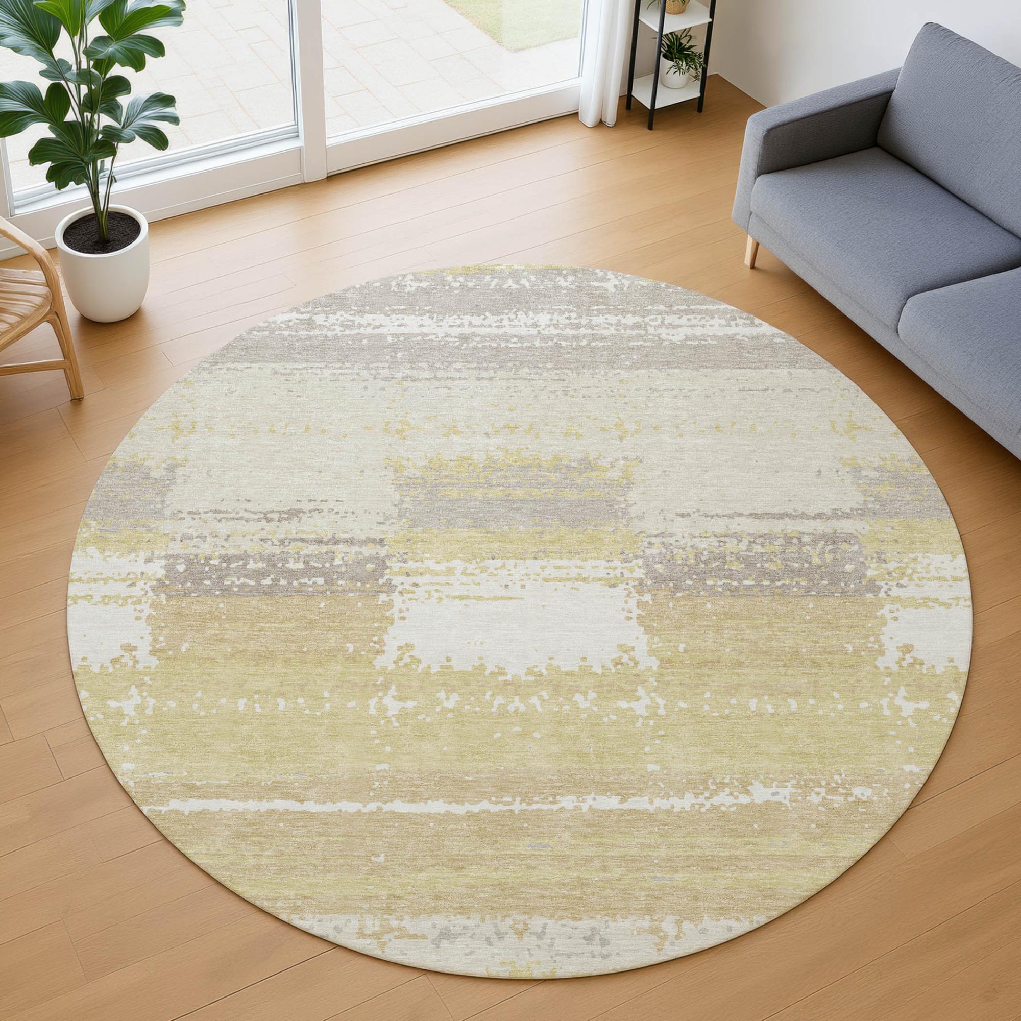 8' Wheat And Gold Round Geometric Washable Indoor Outdoor Area Rug Homeroots Outdoor