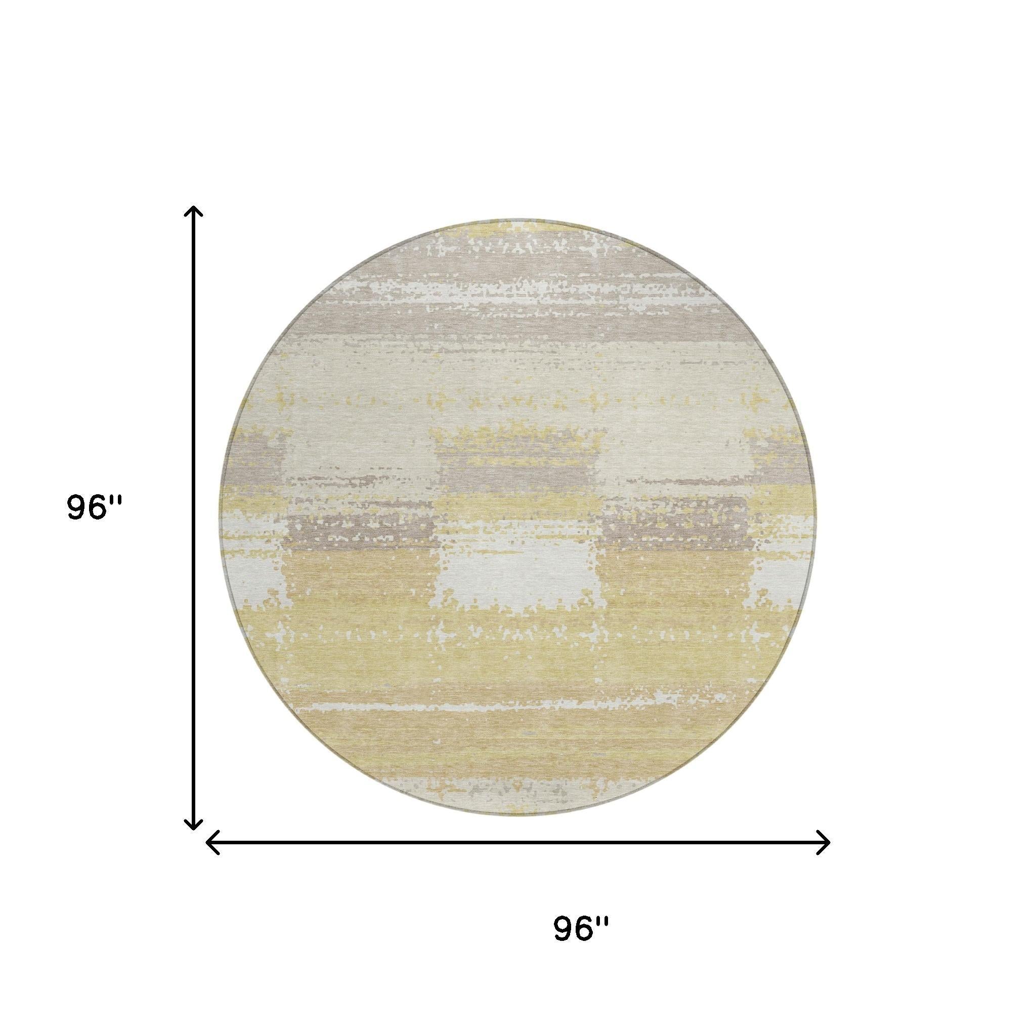 8' Wheat And Gold Round Geometric Washable Indoor Outdoor Area Rug Homeroots Outdoor