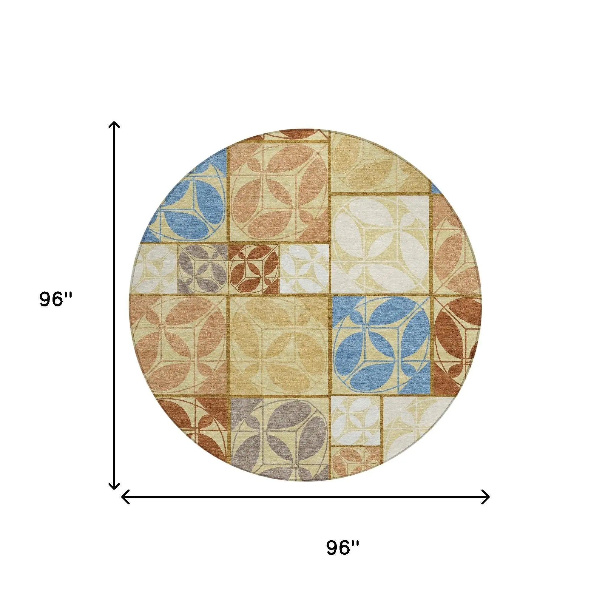 8' Wheat And Gold Round Geometric Washable Indoor Outdoor Area Rug Homeroots Outdoor