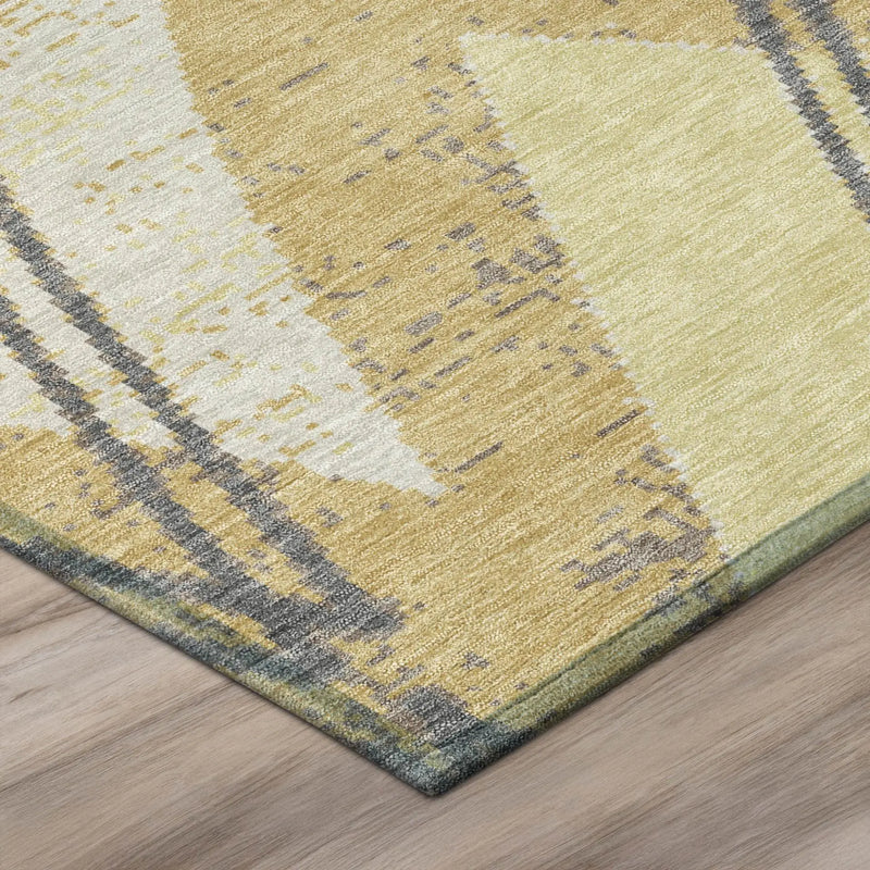 8' Wheat And Gold Round Geometric Washable Indoor Outdoor Area Rug Homeroots Outdoor