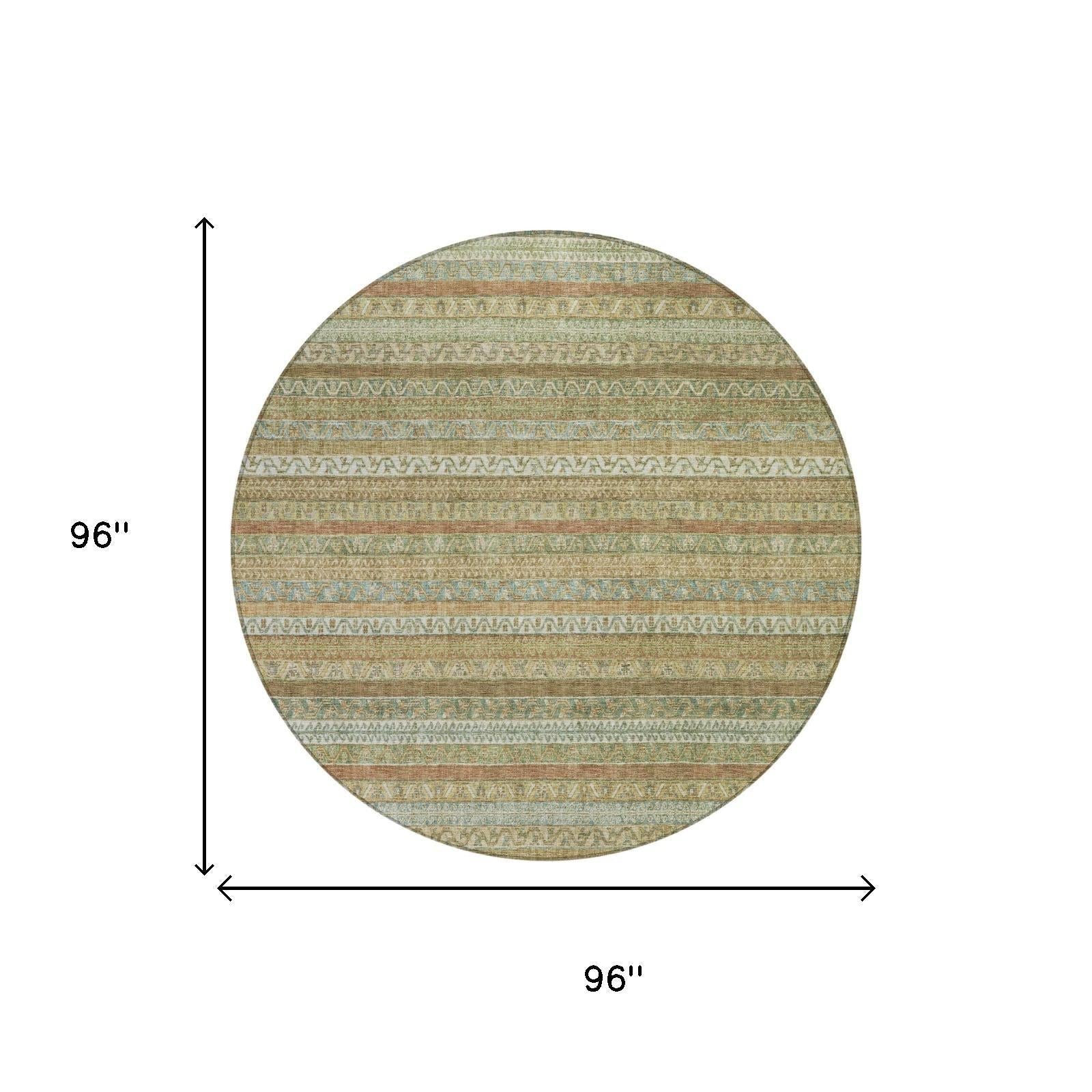 8' Wheat And Gold Round Striped Washable Indoor Outdoor Area Rug Homeroots Outdoor