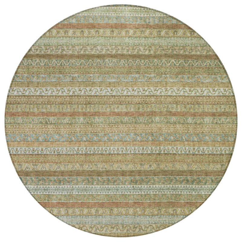 8' Wheat And Gold Round Striped Washable Indoor Outdoor Area Rug Homeroots Outdoor