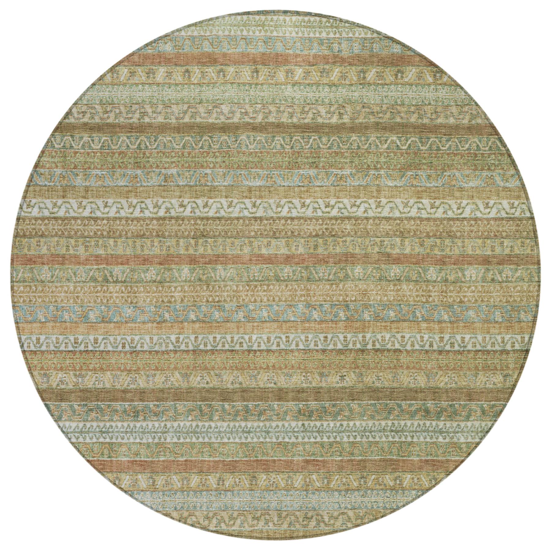 8' Wheat And Gold Round Striped Washable Indoor Outdoor Area Rug Homeroots Outdoor